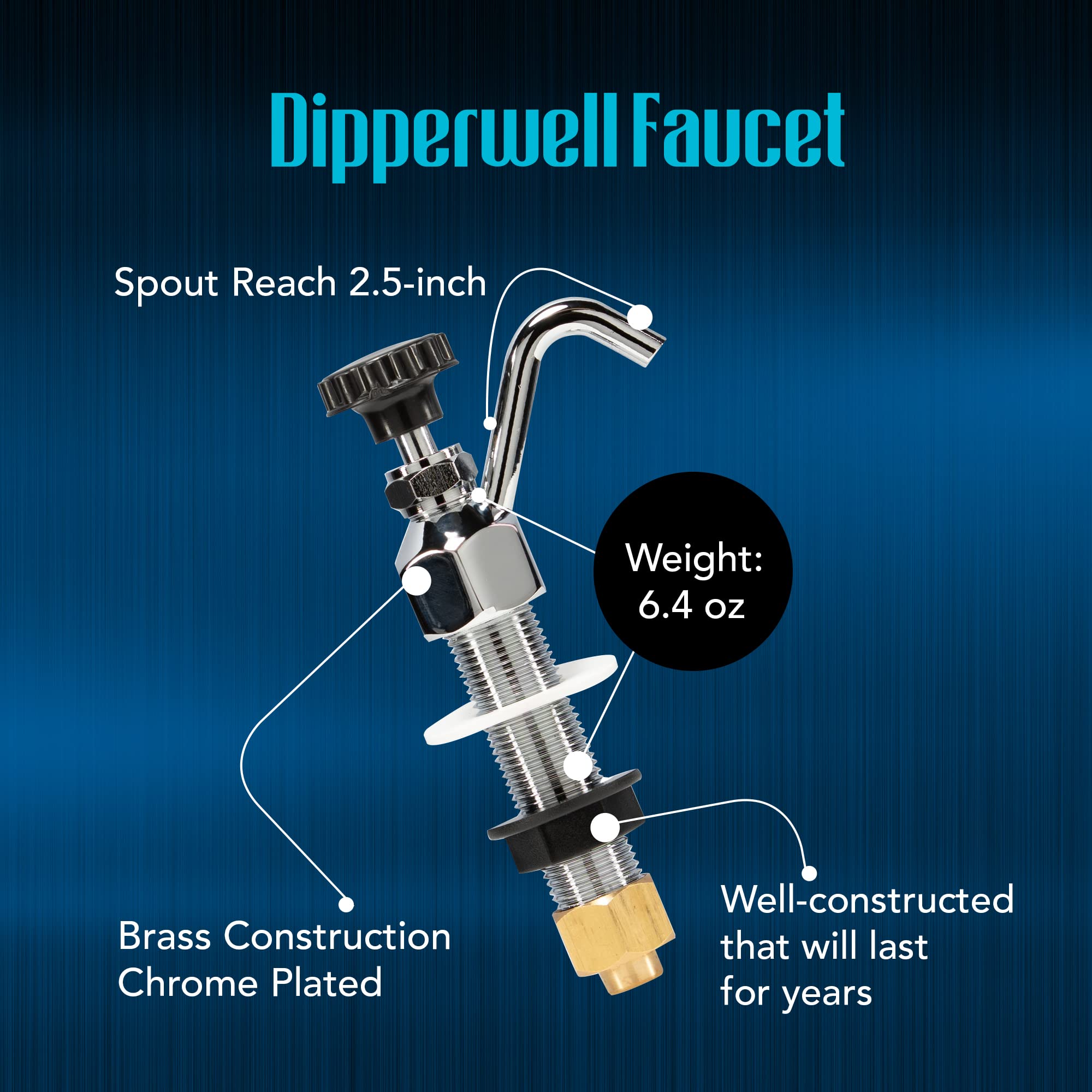 Steadykleen Dipperwell Kitchen Faucet, Commercial Kitchen Sink Faucet, Single Hole Kitchen Faucet With 0.40 Gpm Adjustable Flow Valve, Easy Install Deck Mount, Chrome-Plated Brass Dipperwell Parts