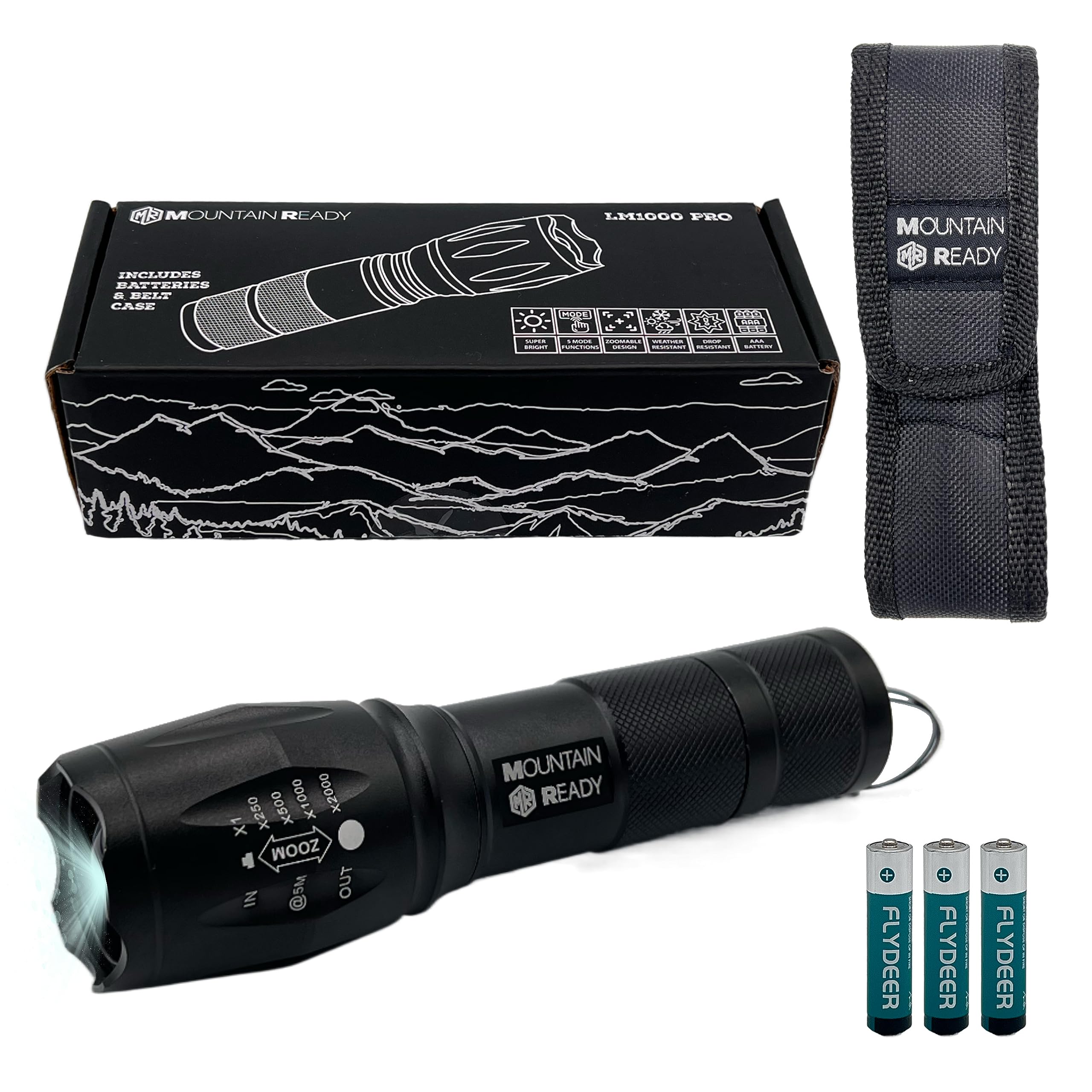 Mountain Ready Led Flashlight – Bright, Zoomable, High Lumen 5-Mode Tactical Flashlight – Aaa Batteries & Case Included. Perfect For Emergencies, Outdoors, Camping, Edc Or A .