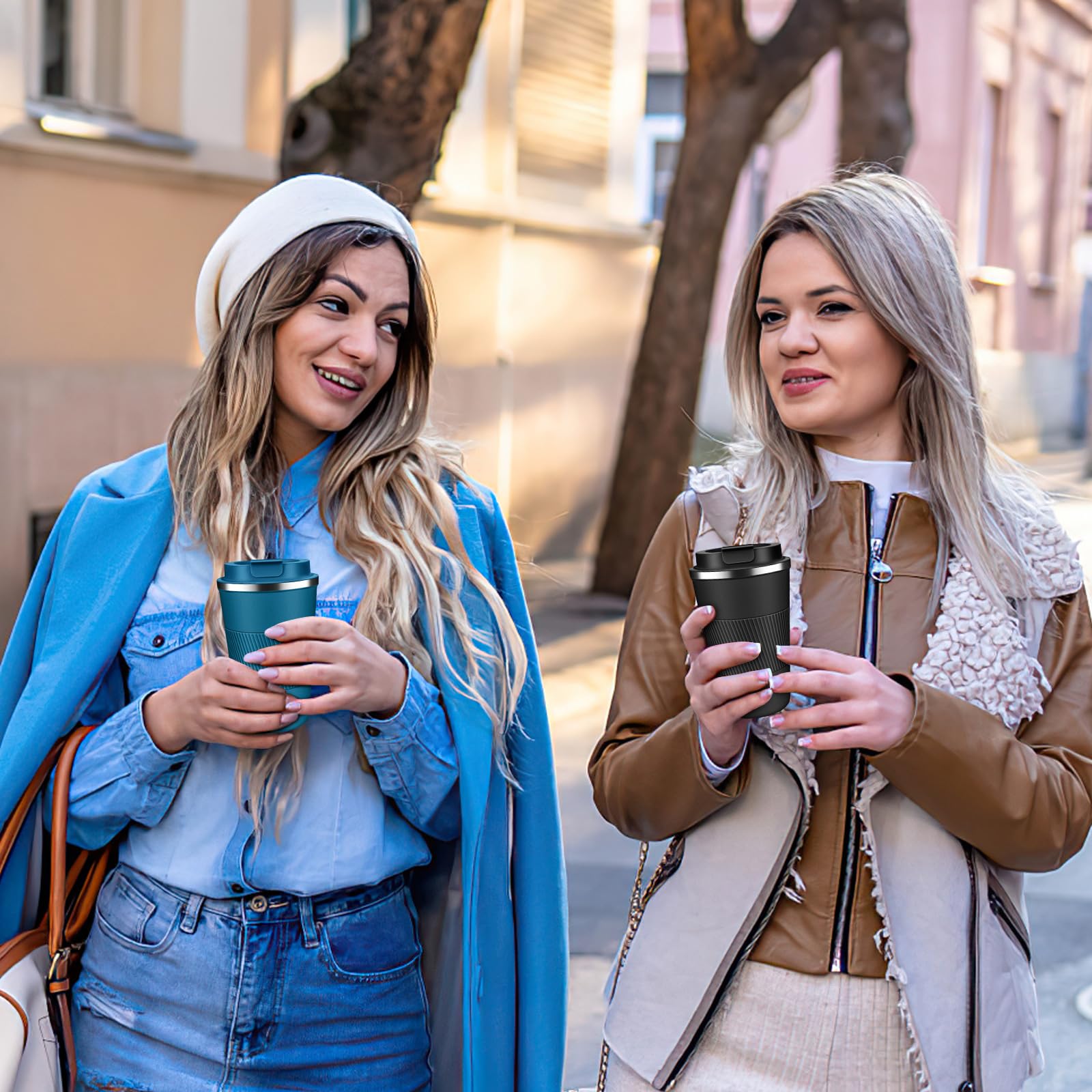 Insulated Coffee Mug 12Oz & 17Oz, Leakproof Coffee Cup With Lid, Thermal Coffee Tumbler Stainless