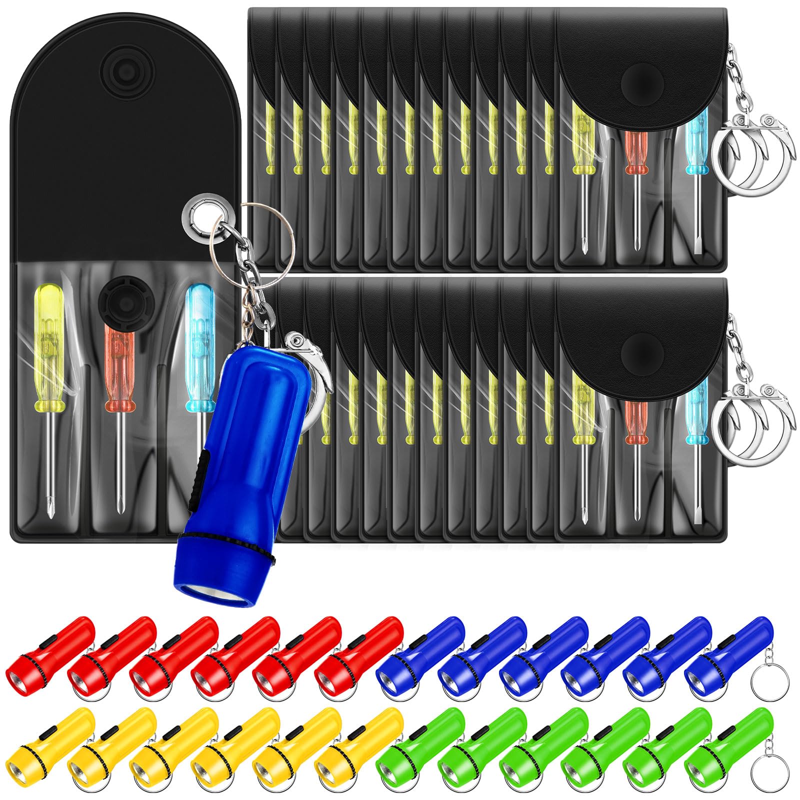 Retisee Mini Screwdriver Keychain Bulk Led Flashlight Set Mini Hand Tool Bulk For Men Adult Father'S Day Birthday Dad Giving(48 Pcs)