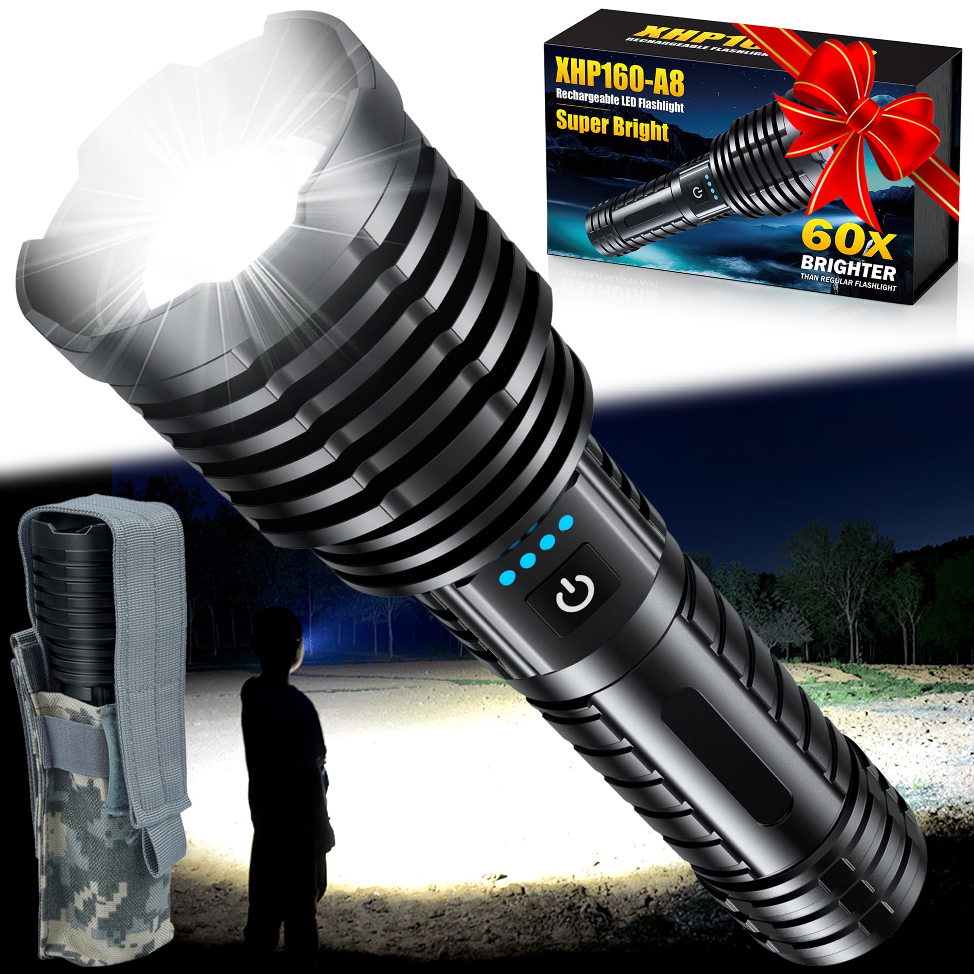 Weoxi Rechargeable Flashlights 2400000 High Lumens,Super Bright Led Flashlight For Home Emergency, Waterproof Handheld Flashlights With Pouch, 5000Mah Battery, Spotlight And Floodlight Function