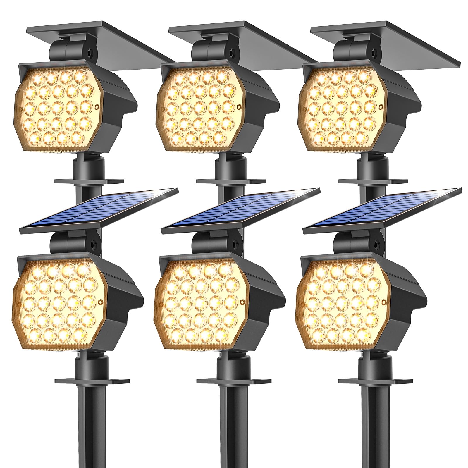 Niorsun Solar Spot Lights Outdoor,23 Leds Landscape Lighting With Auto On/Off And 3 Lighting Modes, Ip67 Waterproof Spotlights,Outdoor Solar Lights For Yard Garden,6 Pack(Warm White)