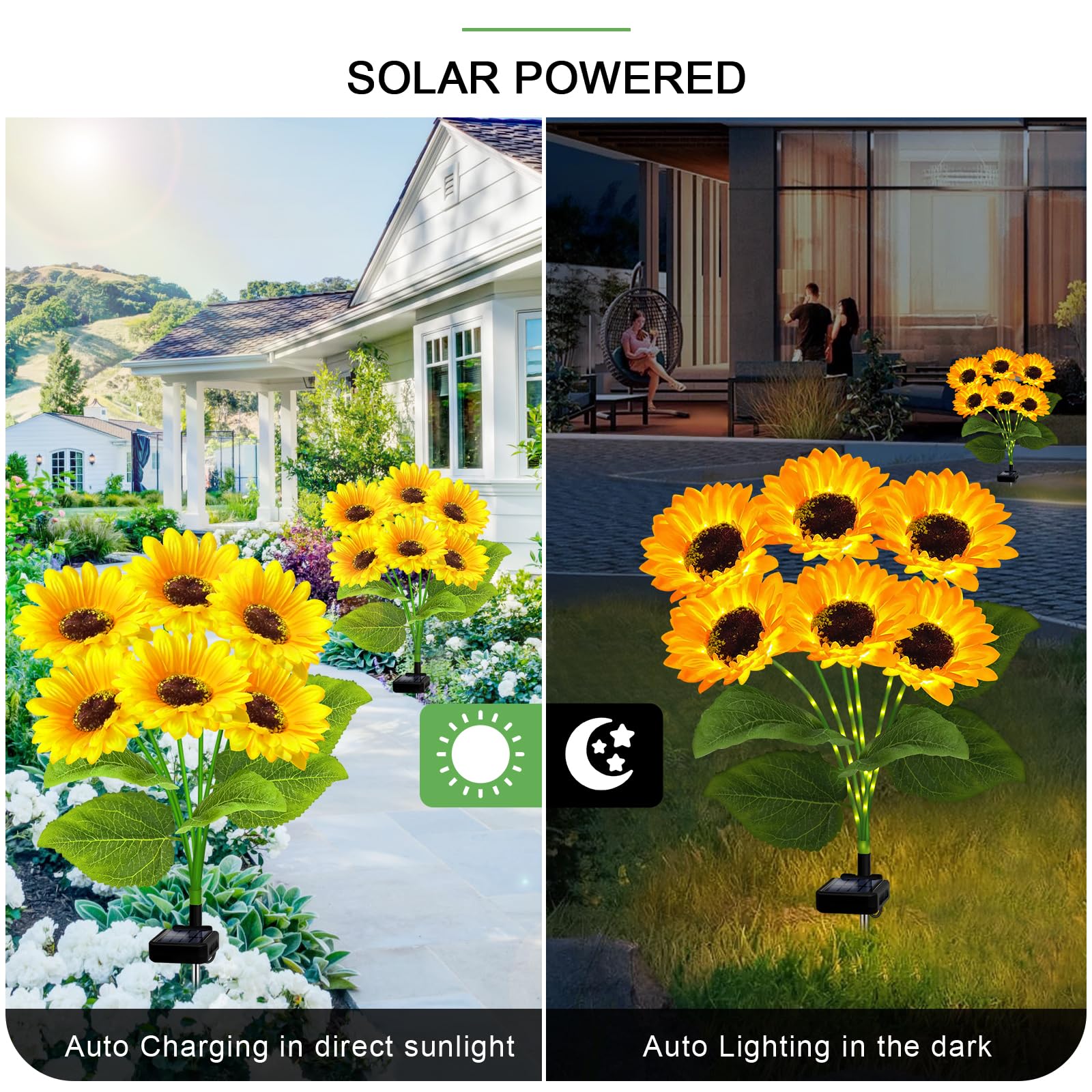 Yulloyello 2 Pack With 12 Solar Sunflower Garden Lights Warm White Led Outdoor Decorative Stake Lights For Yard, Patio, Lawn, Pathway, Ip65 Waterproof, Ideal Gift For Women, Mom, Grandma, Friends