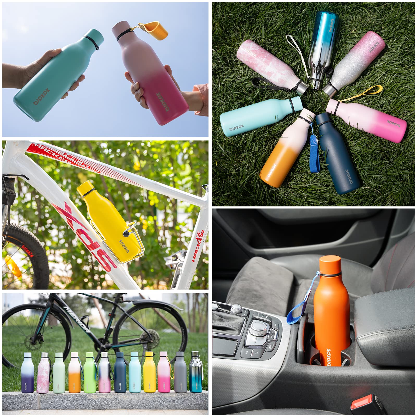 Bjpkpk Insulated Water Bottles, 18 Oz Stainless Steel Metal Water Bottle With Strap, Leak