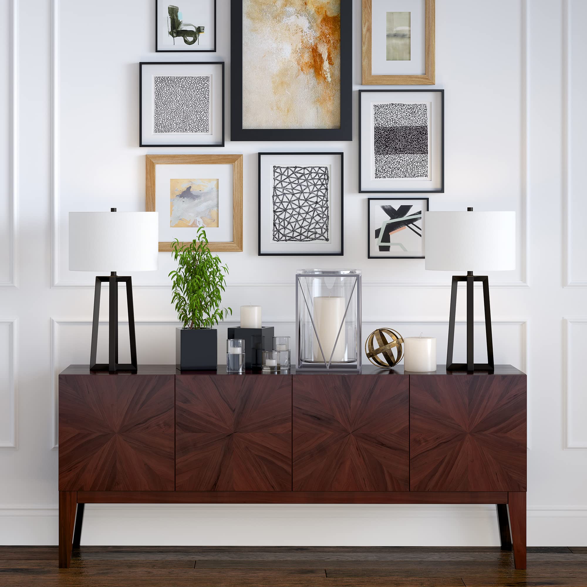 Henn&Hart Helena 24.5" Tall Table Lamp With Fabric Shade In Blackened Bronze/White