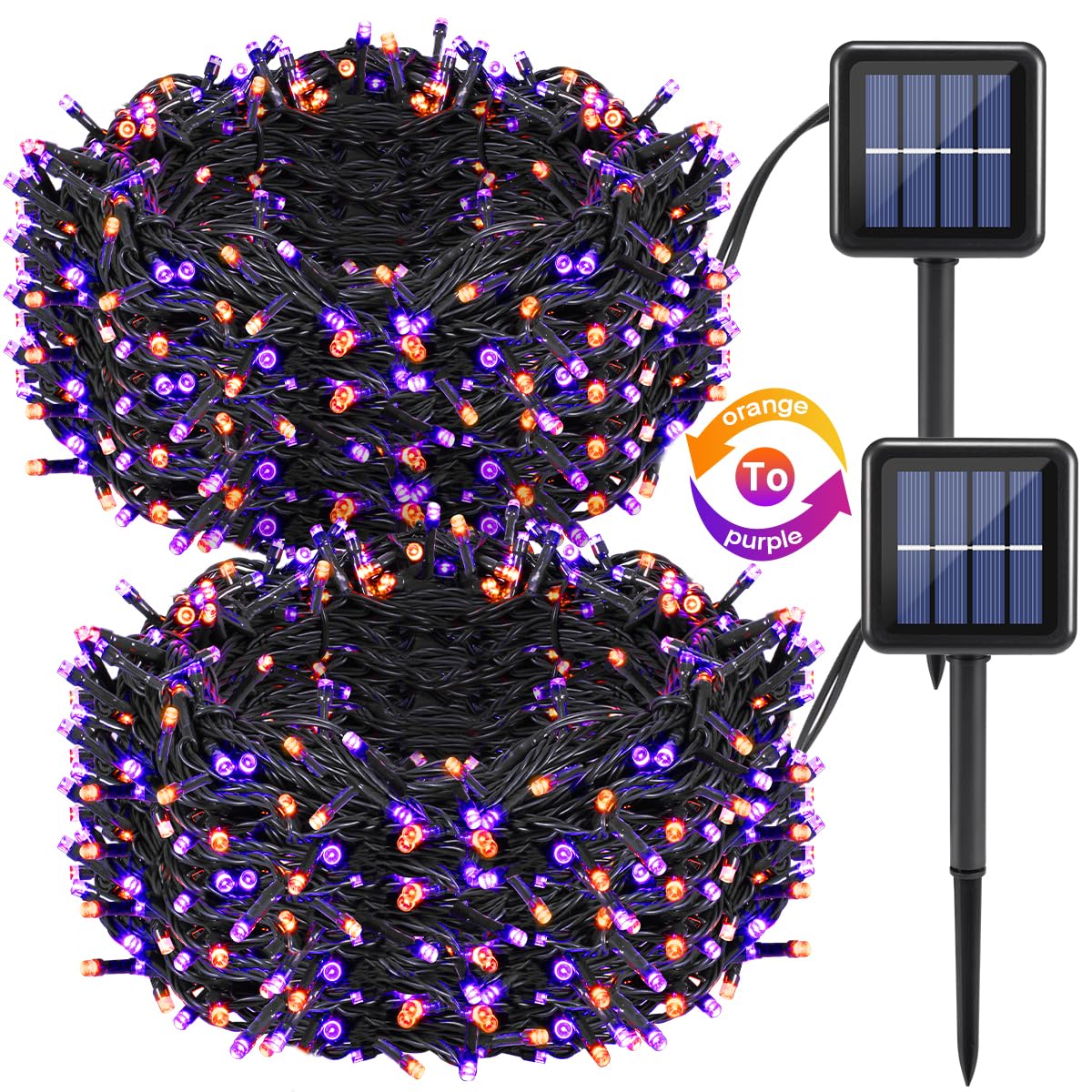 Lnryy Purple & Orange Halloween Lights - 220Led Solar String Lights, 78Ft For Outdoor Decor, 2Pack Fairy Lights
