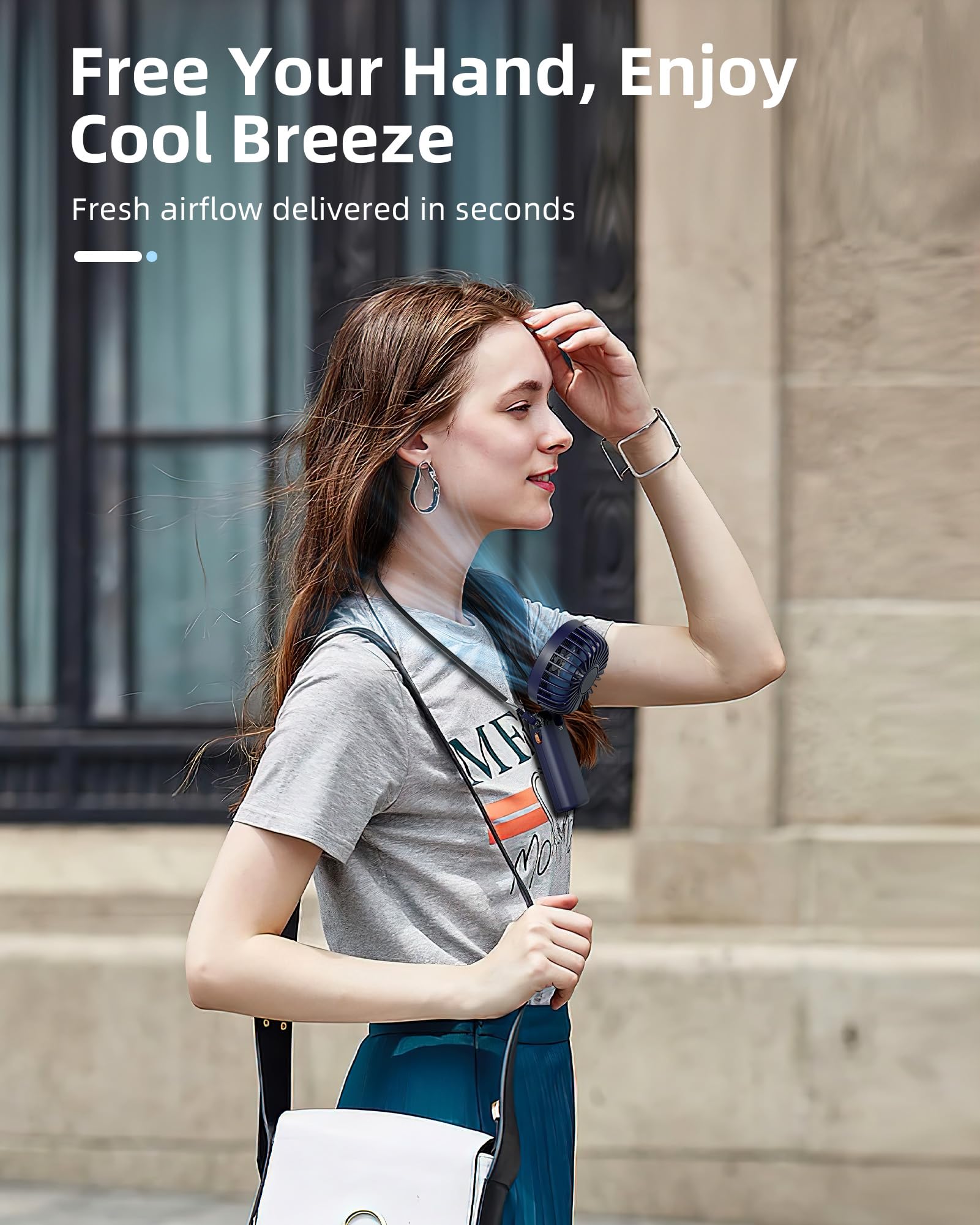 Koonie Portable Handheld Fan, Battery Operated Fan With Base, 8 Hours, Digital Display, 5 Speeds