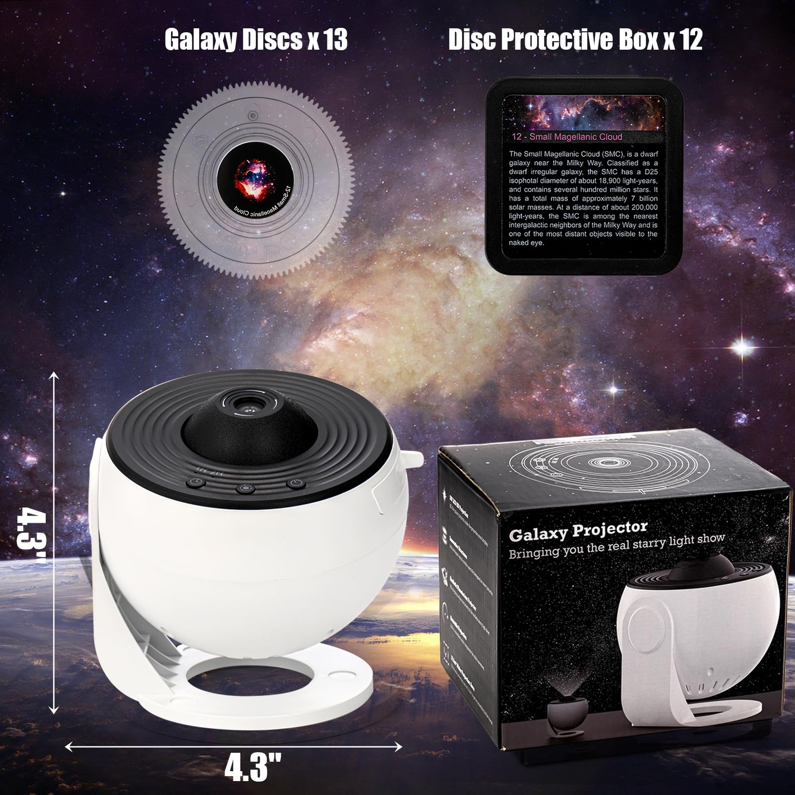 Hbaushun Planetarium Projector,Galaxy Projector Star Projector Light With Replaceable 13 Galaxy Discs,360° Rotation Night Sky Projector For Kids Adults Ceiling Home Bedroom Living Room Decor