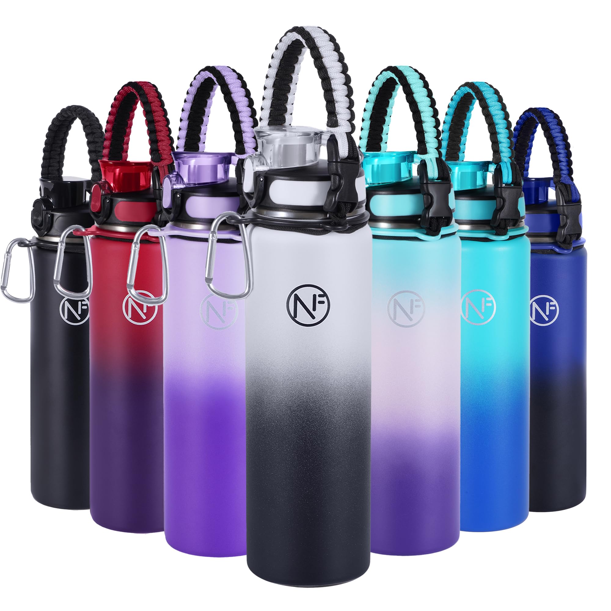 32 Oz Insulated Water Bottle With Detachable Straw & Paracord Handle, Stainless Steel Thermos Water