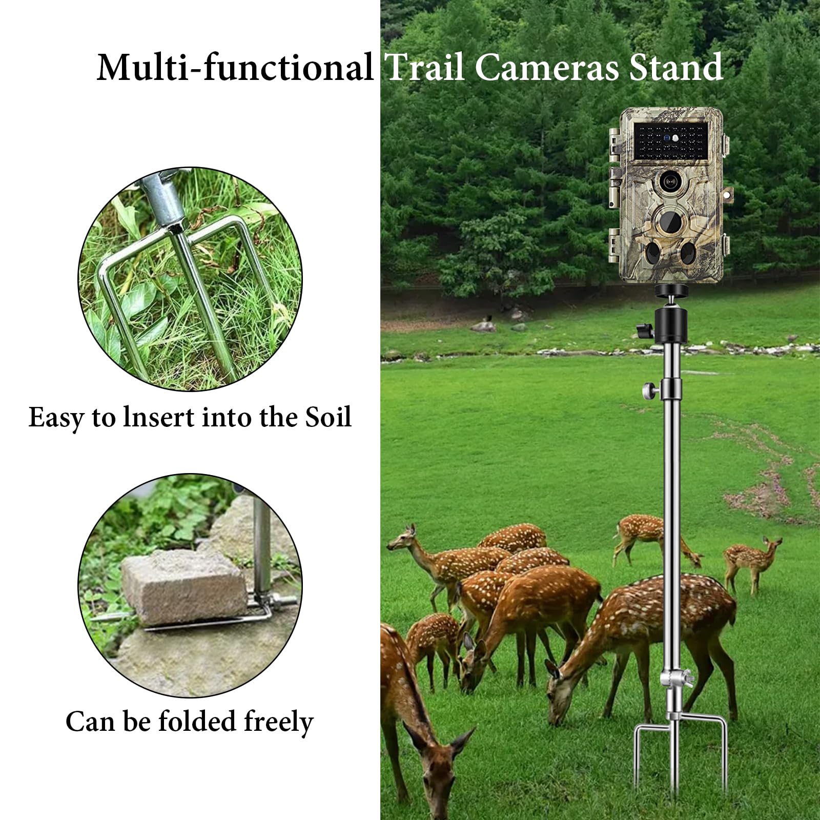 Aiuieaa 4 Pack Trail Camera Mount, Trail Camera Holder, Adjustable Ground Stand For Wildlife Cameras, Universal Hunting & Trail Cameras Stake