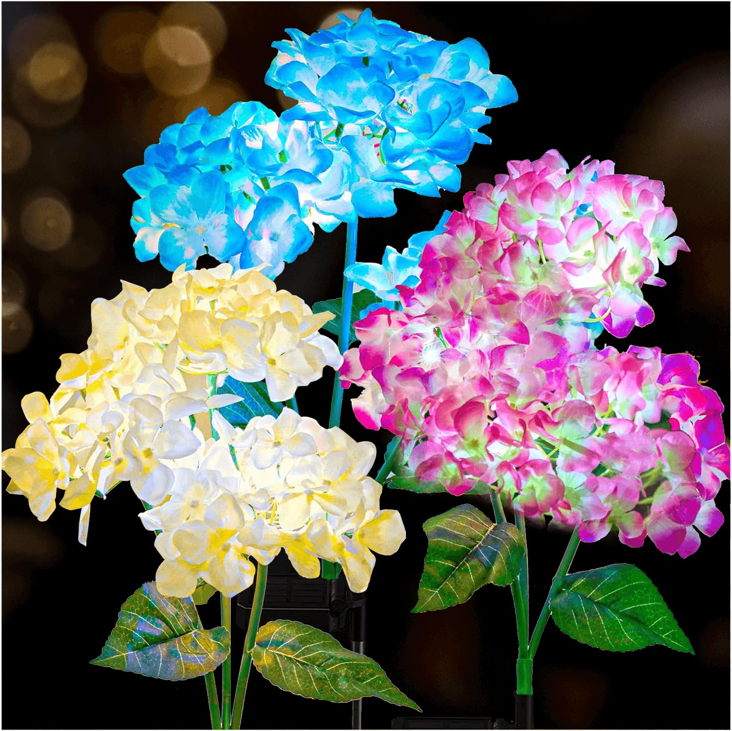 Yusalcef Yusakcef Solar Garden Lights - 3 Pack  Version Solar Lights Outdoor,Hydrangea Flower Lights For Yard Decor, Garden Decoration, Two Lightning Modes & Enlarged Solar Panel