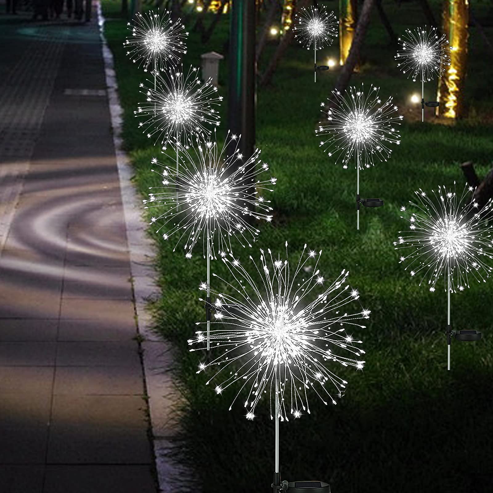 Zqx Solar Garden Decoration Light Outdoor, Diy Solar Firework Light 40 Copper Wires 120 Led 2 Lighting Modes,Waterproof Stake Landscape Light For Party Garden Courtyard Path (2 Packs Of Cold White