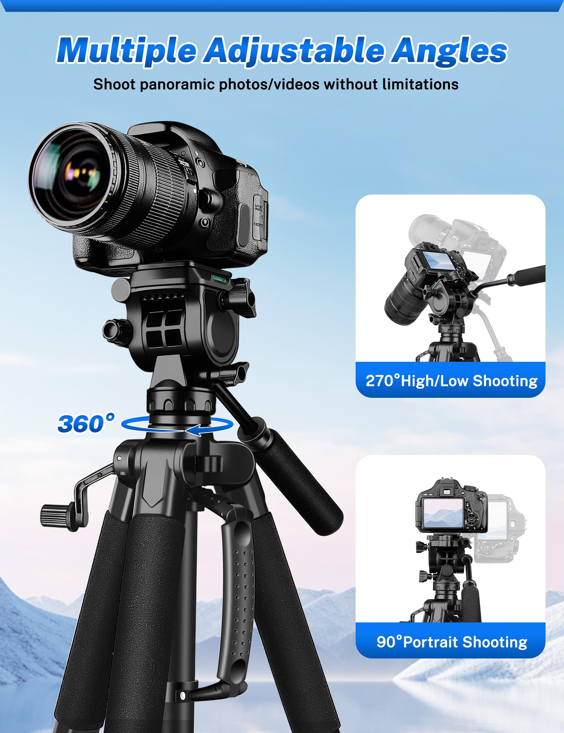 Victiv 75" Camera Tripod Stand, Heavy Duty & Ultra-Stable For Video Camera/Dslr/Cell Phone/Camcorder/Spotting Scopes, Professional Aluminum, Tall For Video Recording