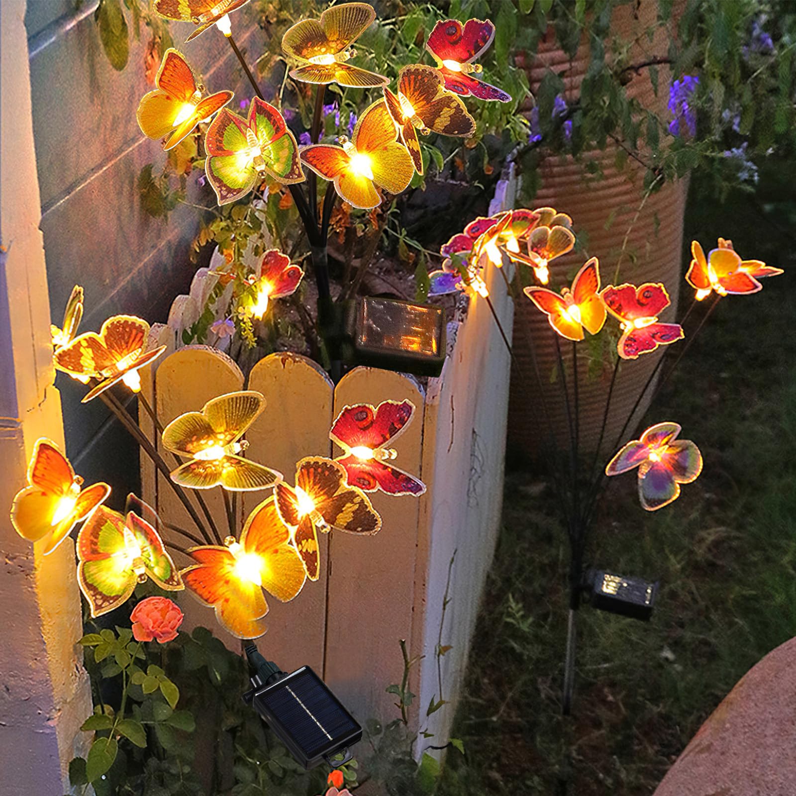Zzkyiope Solar Swaying In Wind 6 Led Butterfly Lights, 2 Pack Waterproof Decorative Garden Lights 8 Modes, Color-Changing Butterfly Design, Outdoor Solar Powered Lights For Patio, Yard, And Pathway