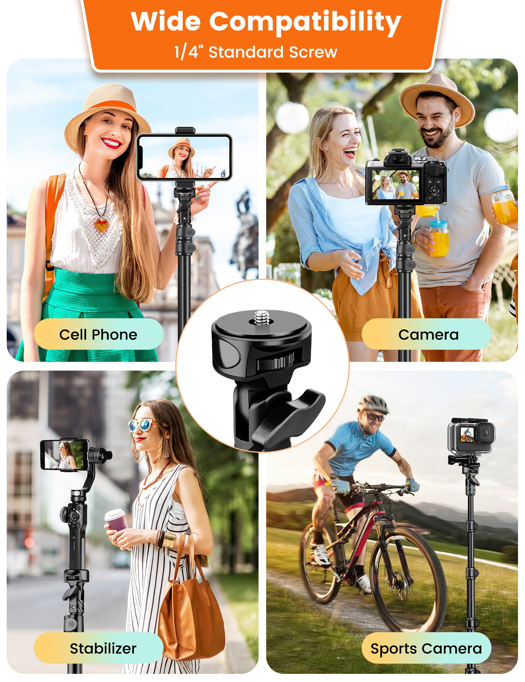 Victiv 69" Cellphone Tripod Stand For Phone & Camera, Portable Tripod For Iphone With Remote Phone Holder, Selfie Stick For Smartphone, Compatible With Iphone/Android