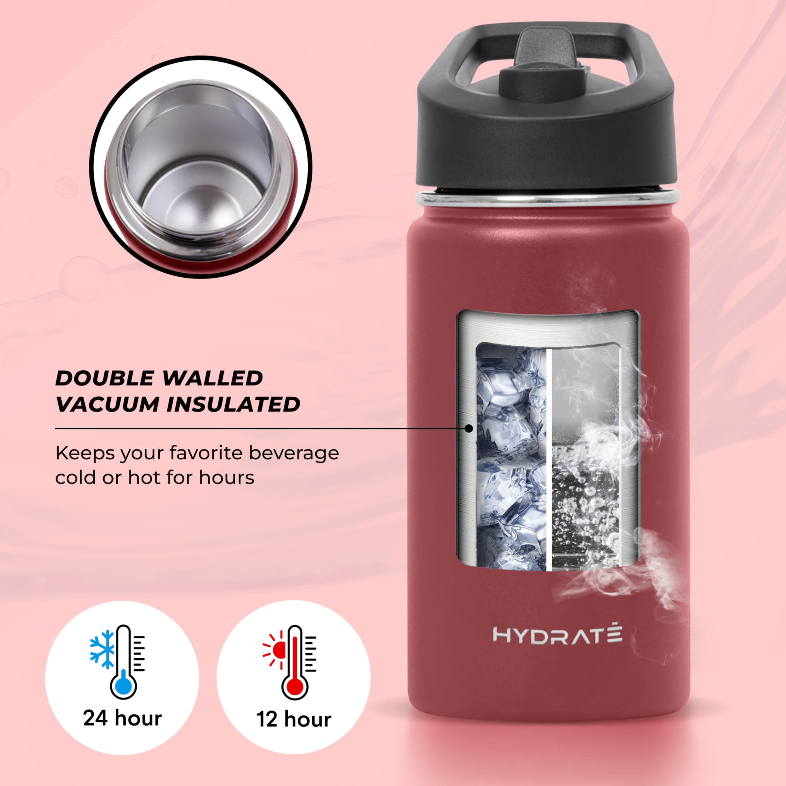 Hydrate Kids Stainless Water Bottle - Small Insulated Water Bottle For Kids - Spill Proof Lid