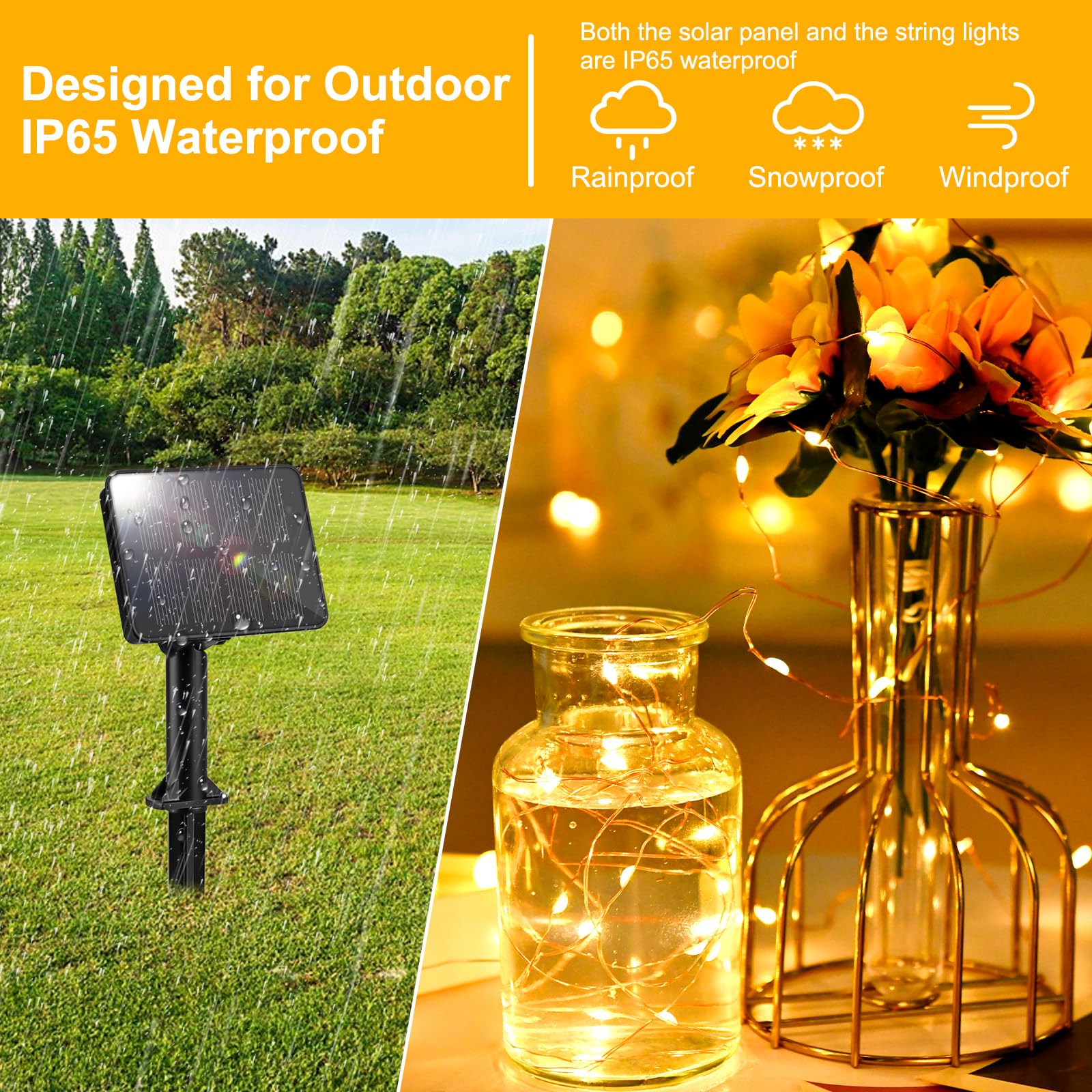 Ffzzkj Solar String Lights Outdoor Waterproof, Total 300Led 15M/49.2Ft2 Packs, 8 Modes Solar Lights For Outside Patio Yard Tree Wedding, Warm White