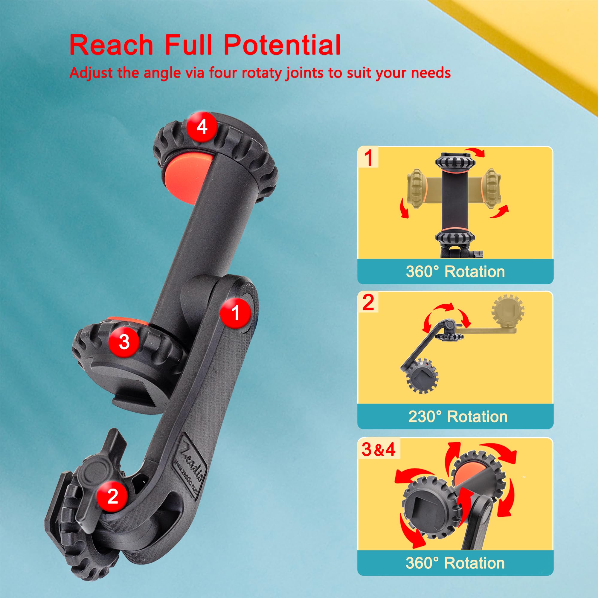 Zeadio Smartphone Tripod Mount Adapter, Cell Phone Tripod Holder Selfie Stick Monopod Adjustable Clamp