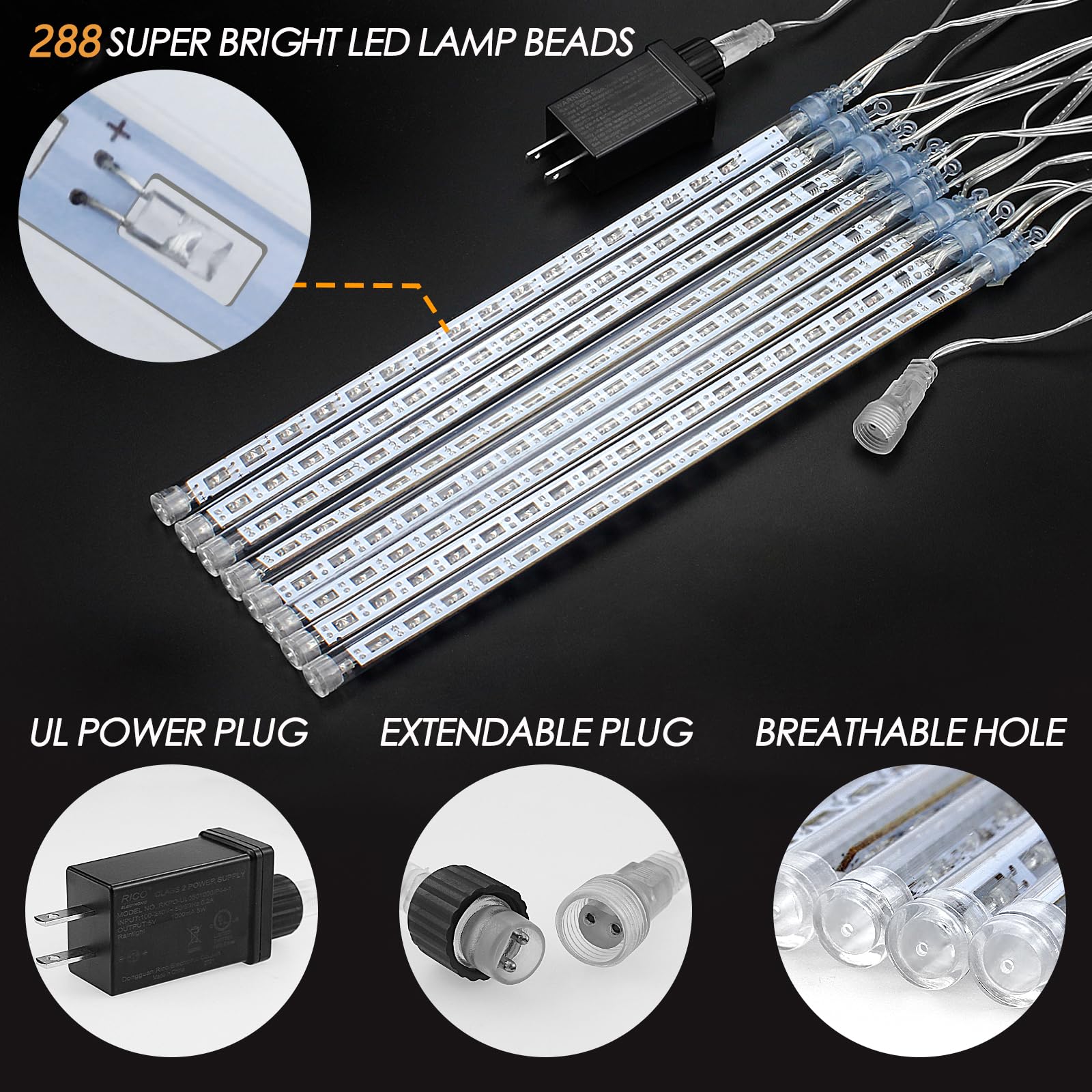 Fyyzy Icicle Lights Snowfall Meteor Shower Rain Light Christmas Led Decoration Falling Drop String Light 8 Tubes 288 Leds(Blue, 30Cm), 1 Pack