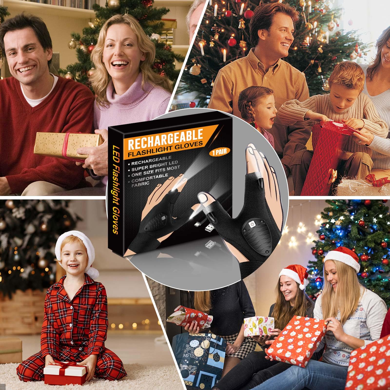 Moipejo Rechargeable Led Flashlight Gloves Waterproof, Birthday Christmas Valentines Father'S Day  For Men Dad From Daughter Son, Cool Gadget Tool Hands- Lights For Fishing Repairing Camping