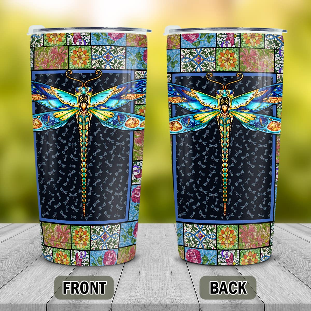 Winorax Dragonfly Tumbler Stainless Steel Insulated 20Oz Cup Mosaic Drawing Style Coffee Travel Mug