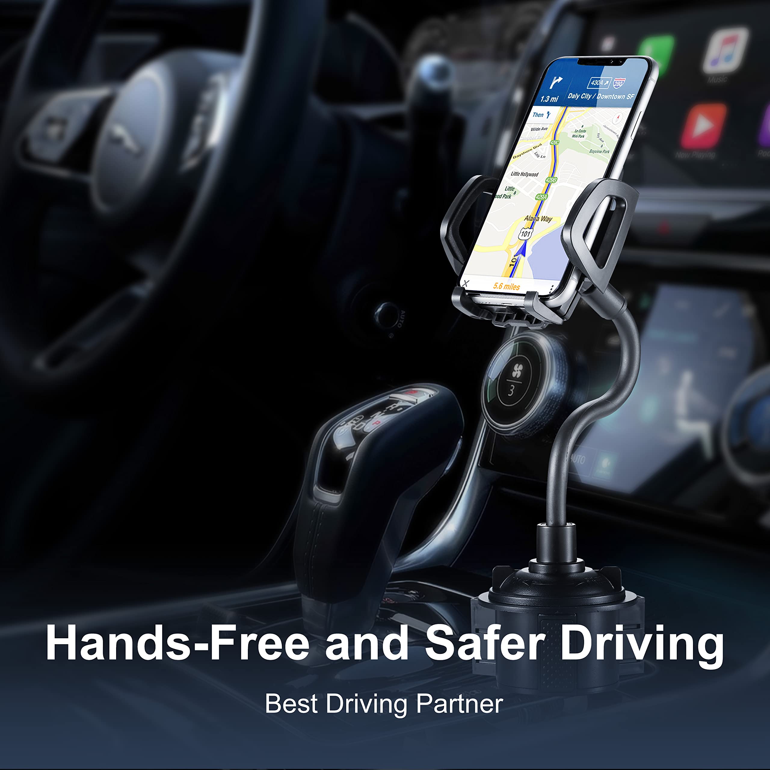 Yuheng Car Cup Holder Phone Mount With 360 Rotation Adjustable Gooseneck, Car Phone Holder For All Smartphones