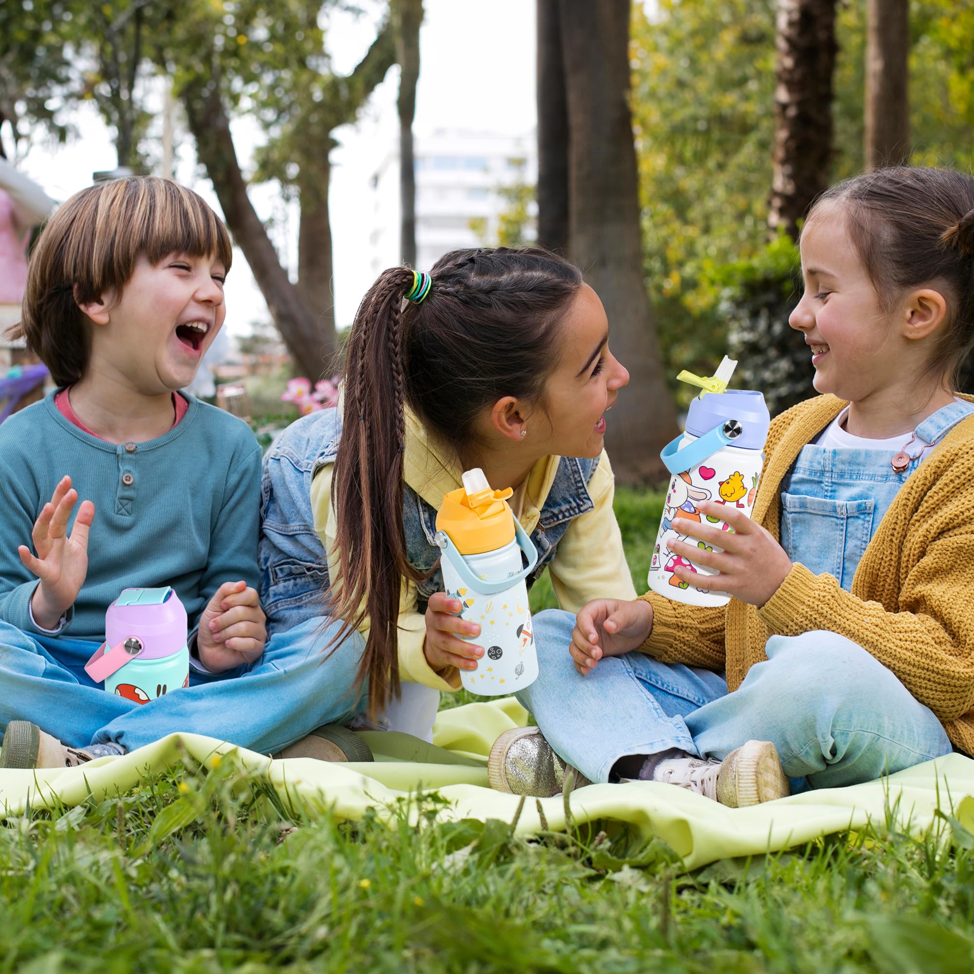 Agh 12Oz Stainless Steel Kids Water Bottle With Straw,Double Wall Vacuum Tumbler For Traveling