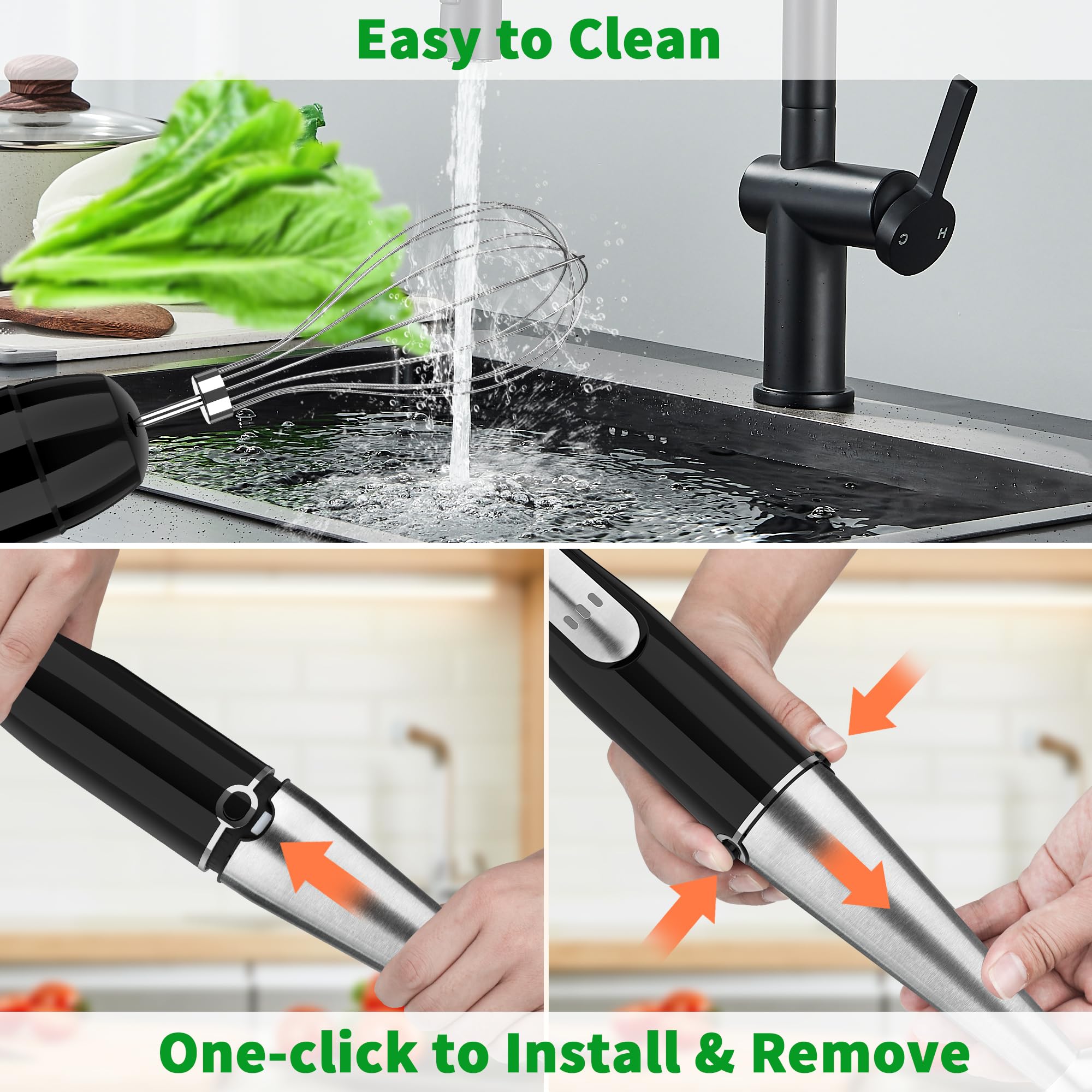 Binroc Cordless Immersion Blender Handheld, Rechargeable 4 In 1 Electric Hand Blender Stick Blender Variable Speed With Chopper, Beaker, Whisk, Stainless Steel Blade For Soup, Baby Food, Smoothies