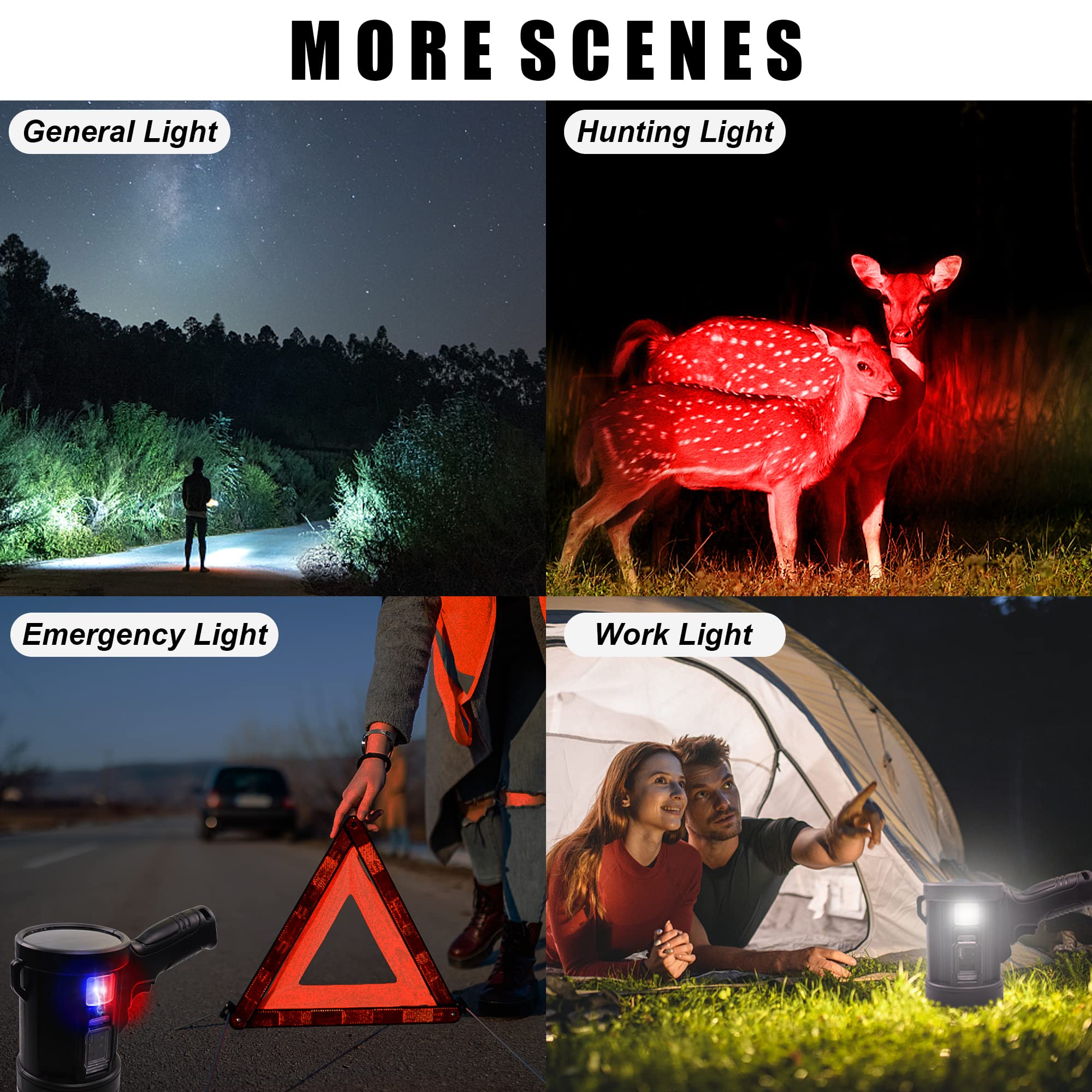 Buthsku Rechargeable Flashlight, 90000 Lumens Handheld Flashlight With Cob Light, 4 Color 6 Modes Portable Led Flashlight For Hunting Boating Camping