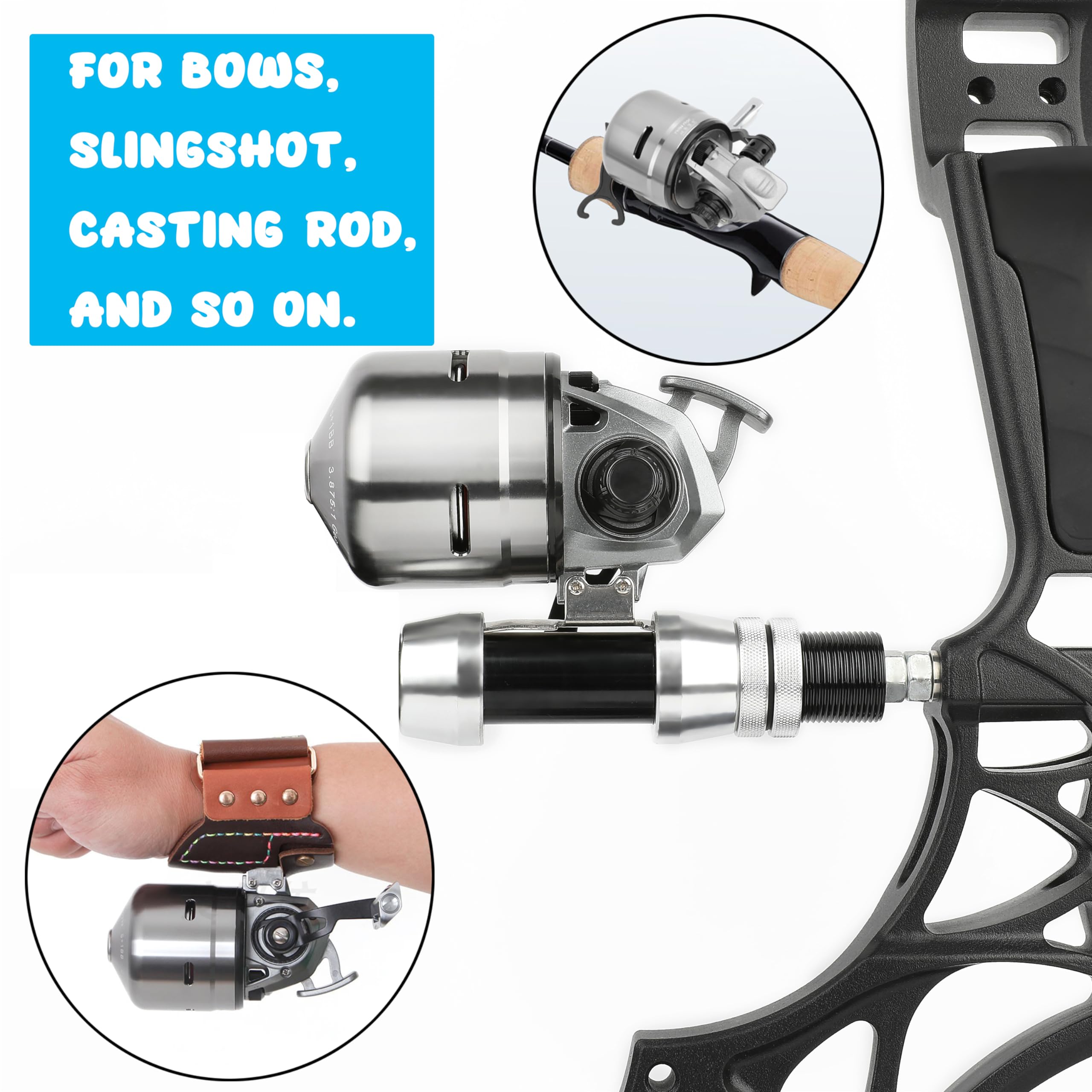 Ameyxgs Mpx39 Bowfishing Reel For Archery Hungting Bow Fishing, Stainless Steel And Aluminium, Left/Right Reversible Handle, 3.875:1 Gear Ratio, Strong Line 4# 85 Yards 0.32Mm/50Lb