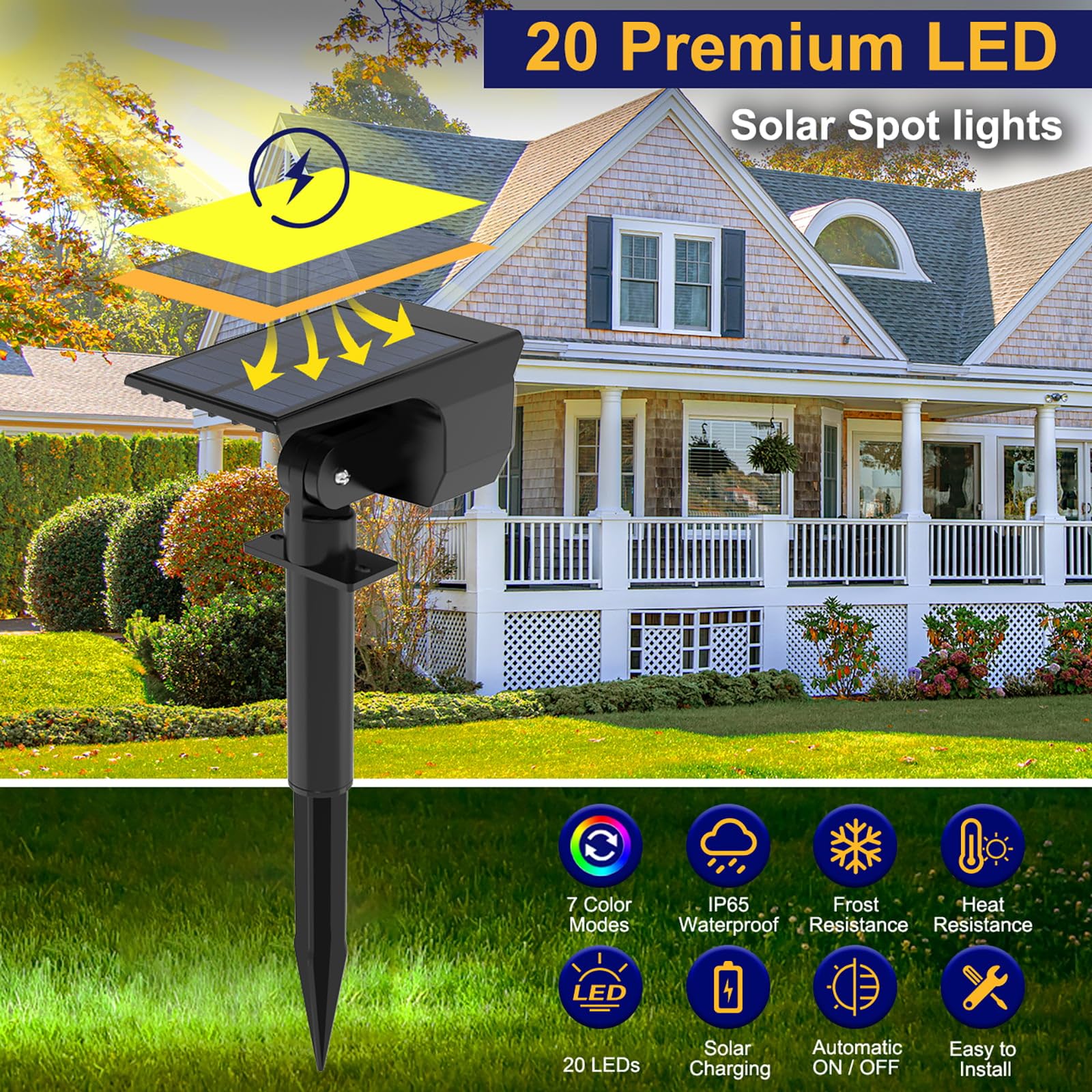 Nipify 8 Pack Solar Spot Lights Outdoor Color Changing, 7 Modes Halloween Rgb Solar Powered Waterproof Spotlight, Landscape Lighting For Outside Yard Garden Pathway