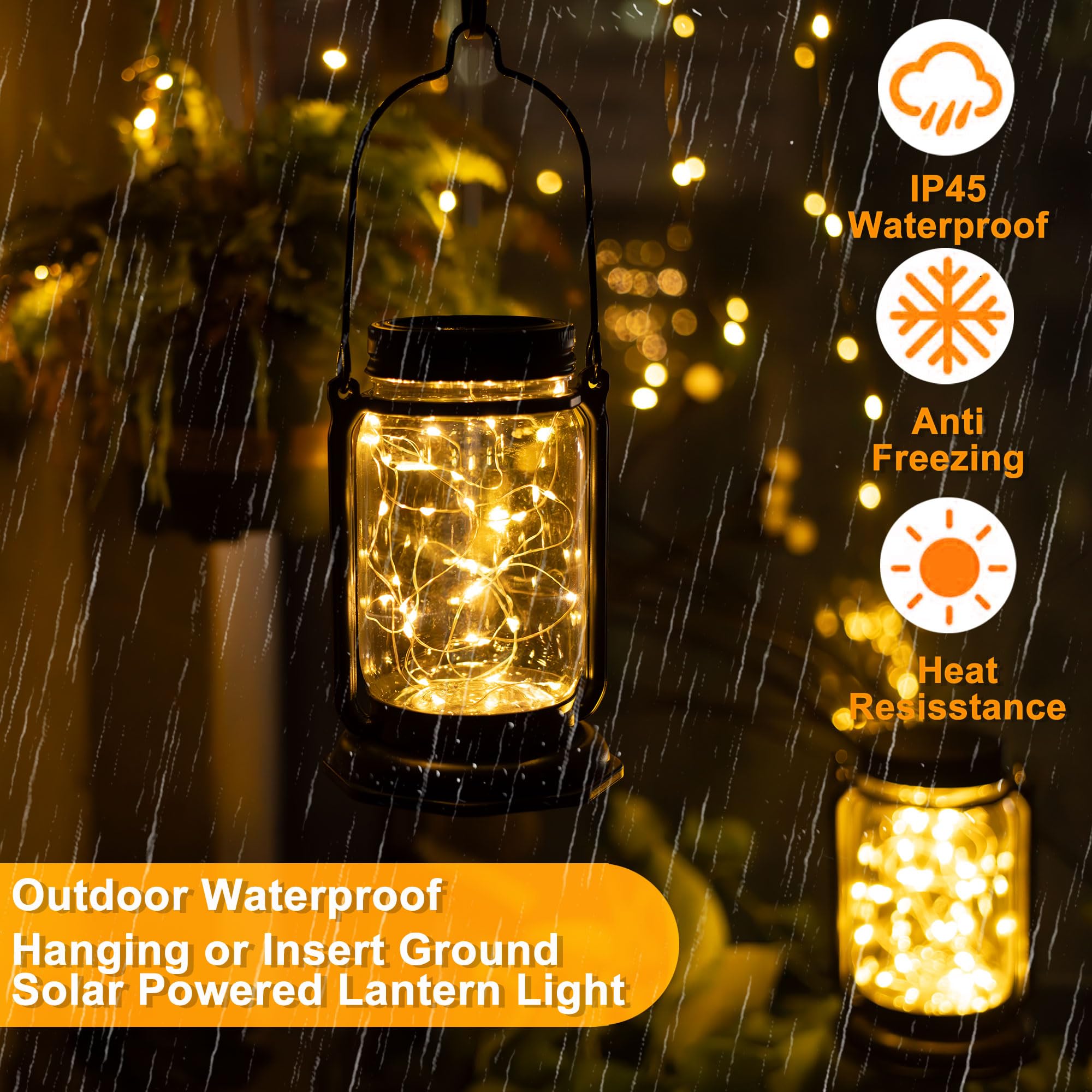 Aikeve Solar Mason Jar Lights,2 Pack 30 Led Starry Fairy String Hanging Mason Jar Lantern Lights,Solar Lanterns For Outdoor Patio Party Garden Yard Wedding Decor (Mason Jars/Handles Included)