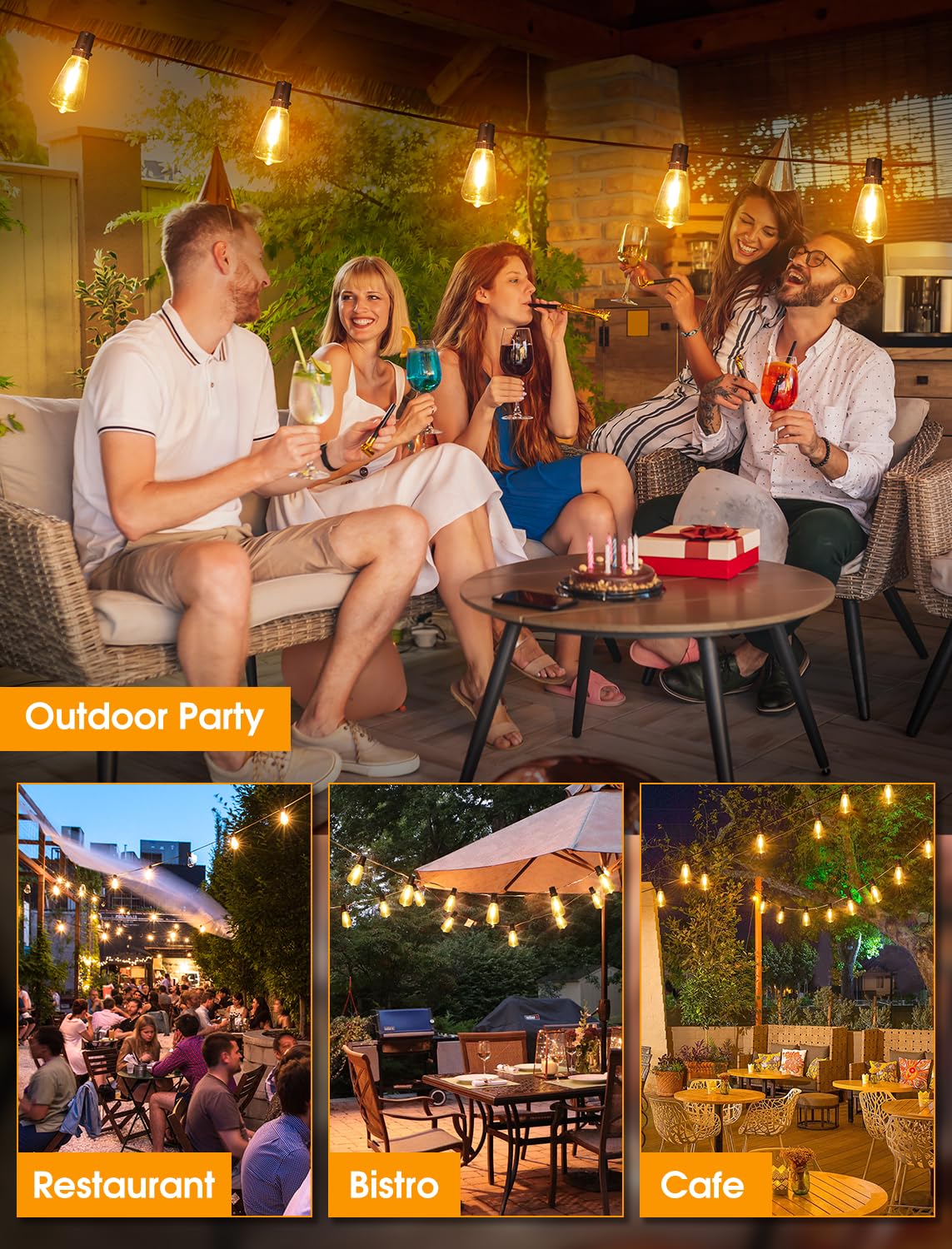 Larkvue 25Ft Outdoor String Lights, Patio Lights With 10+1 Led Dimmable Waterproof Shatterproof St38 Retro Edison 2700K Bulbs For Balcony Yard, Black