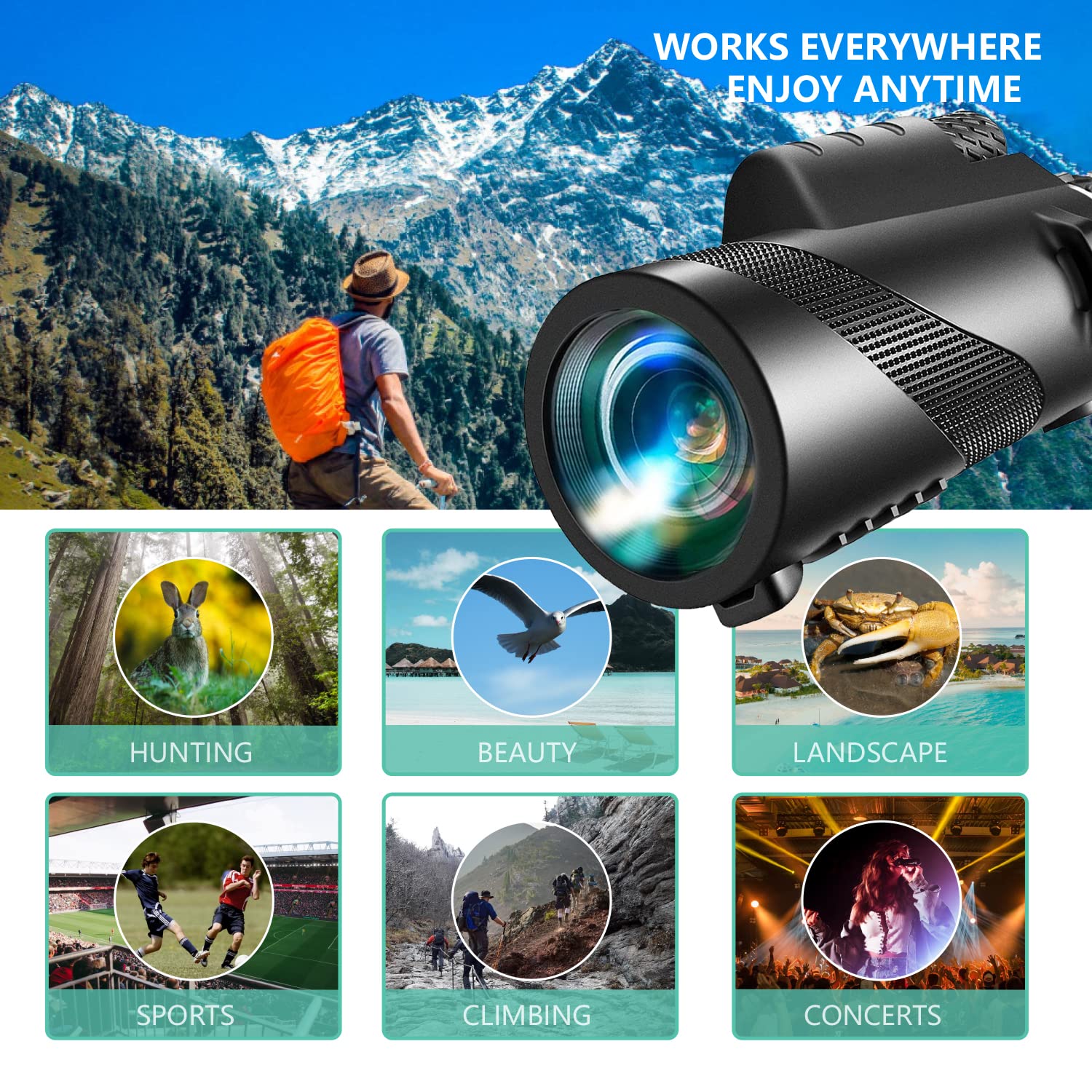 PhysioPhyx 80x100 Monocular-Telescope High Powered for Smartphone Monoculars for Adults High Definition Monocular Telescope for Stargazing Hunting Wildlife Bird Watching Travel Camping Hiking