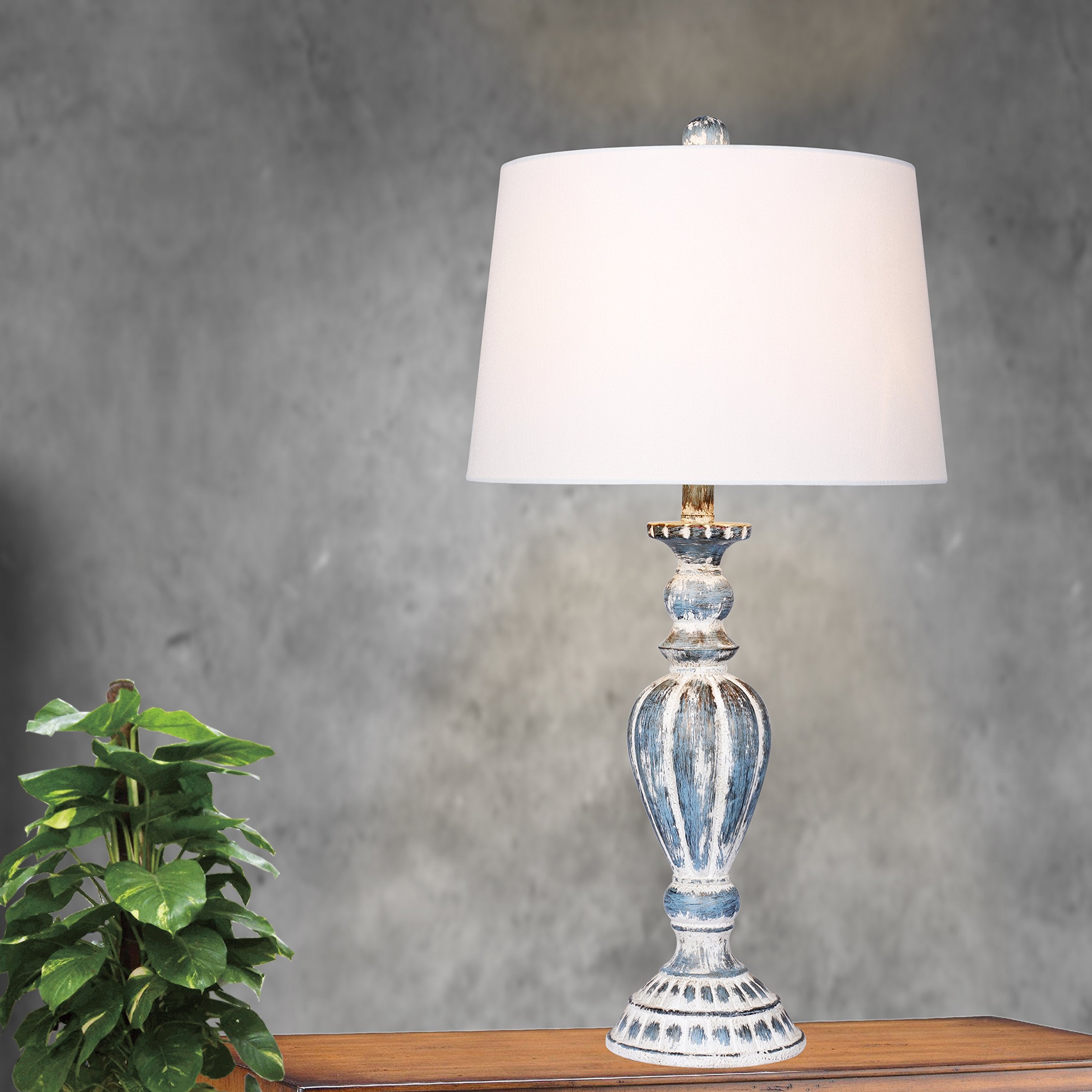 Cory Martin W-6244Cab Fangio Lighting'S Distressed Candlestick Resin Table Lamp, 29.5", Cottage Antique Blue