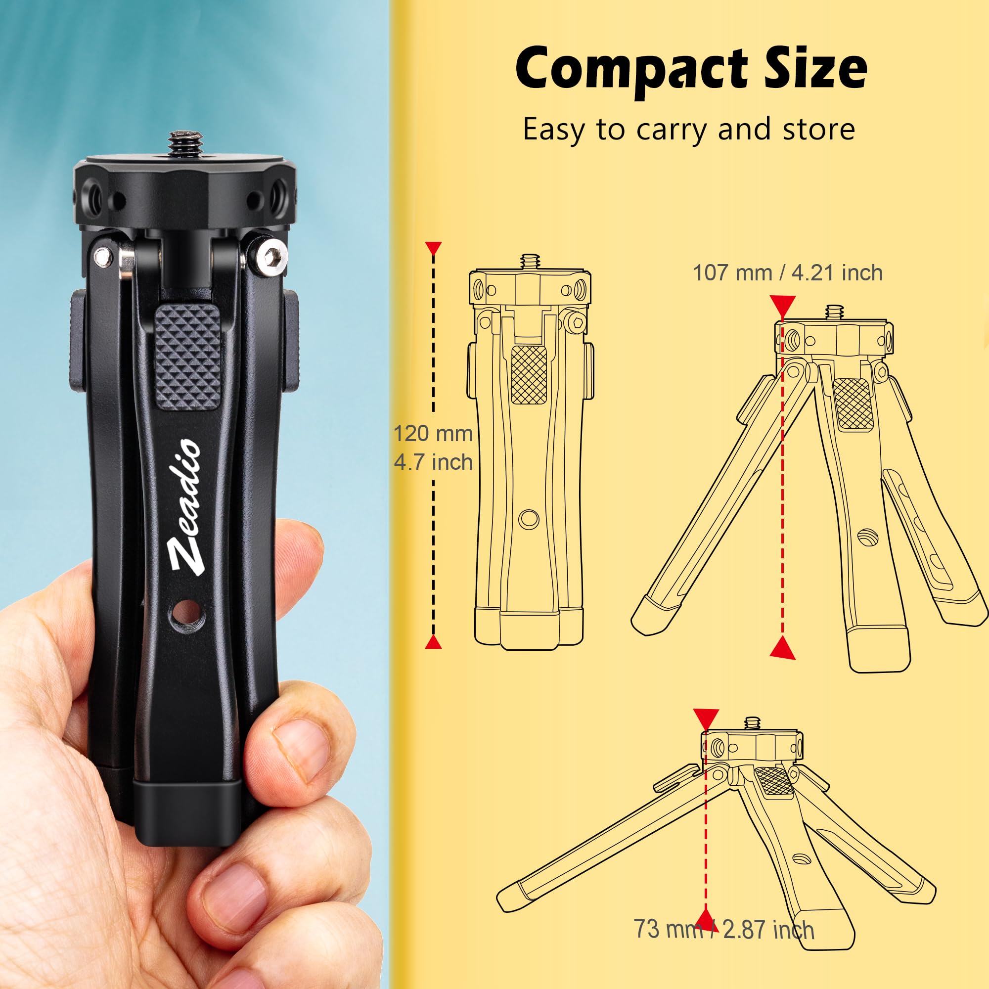 Zeadio Metal Camera Mini Tripod, Adjustable Heights Desktop Vlog Tripod Stand, Fits For Smooth 4, Osmo Mobile, Ronin-S, Vimble 2, Gimbal Handle Grip Stabilizer And All Cameras