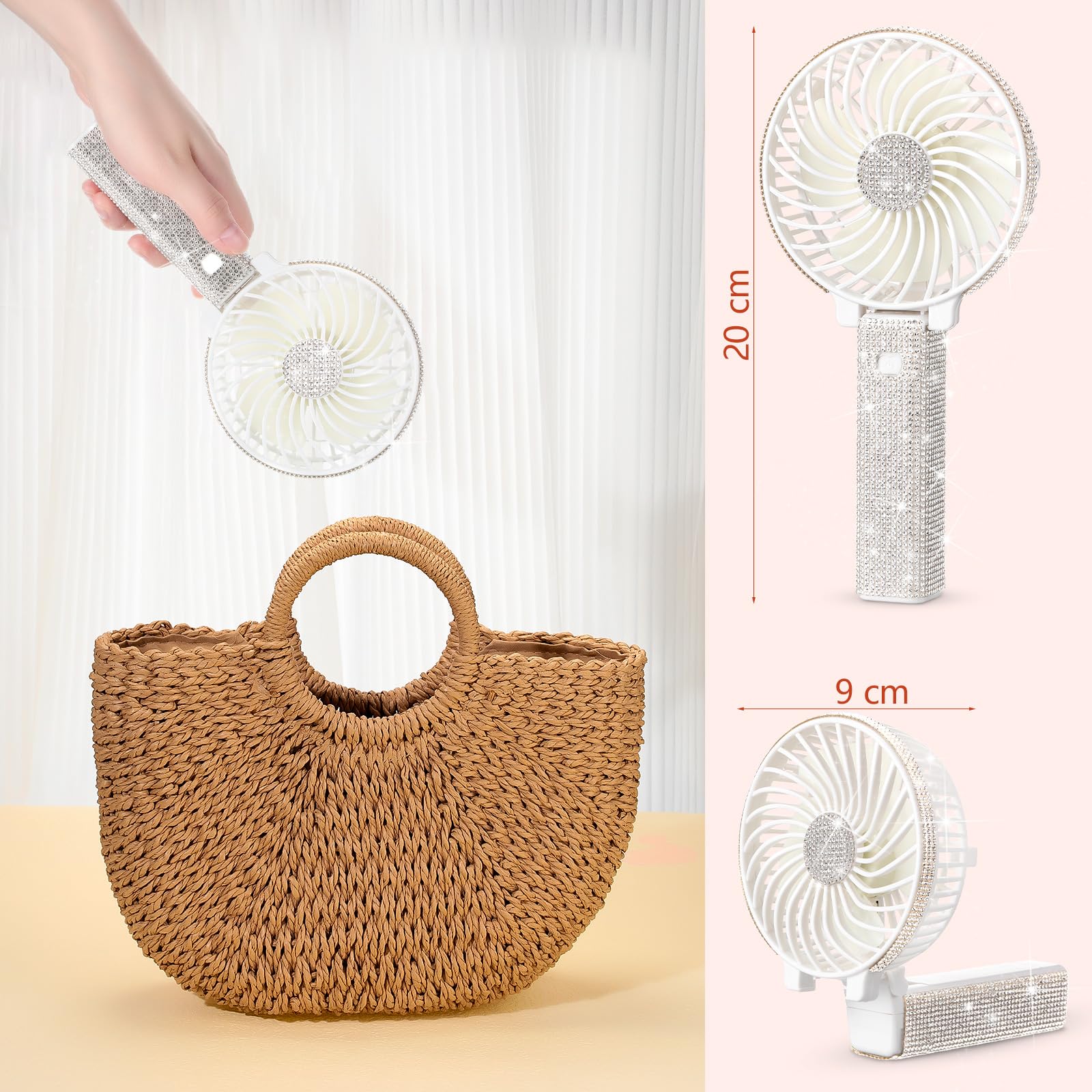 Mudder Rhinestone Handheld Fan Crystal Bling Mini Personal Fan Glitter Bedazzled Portable Usb