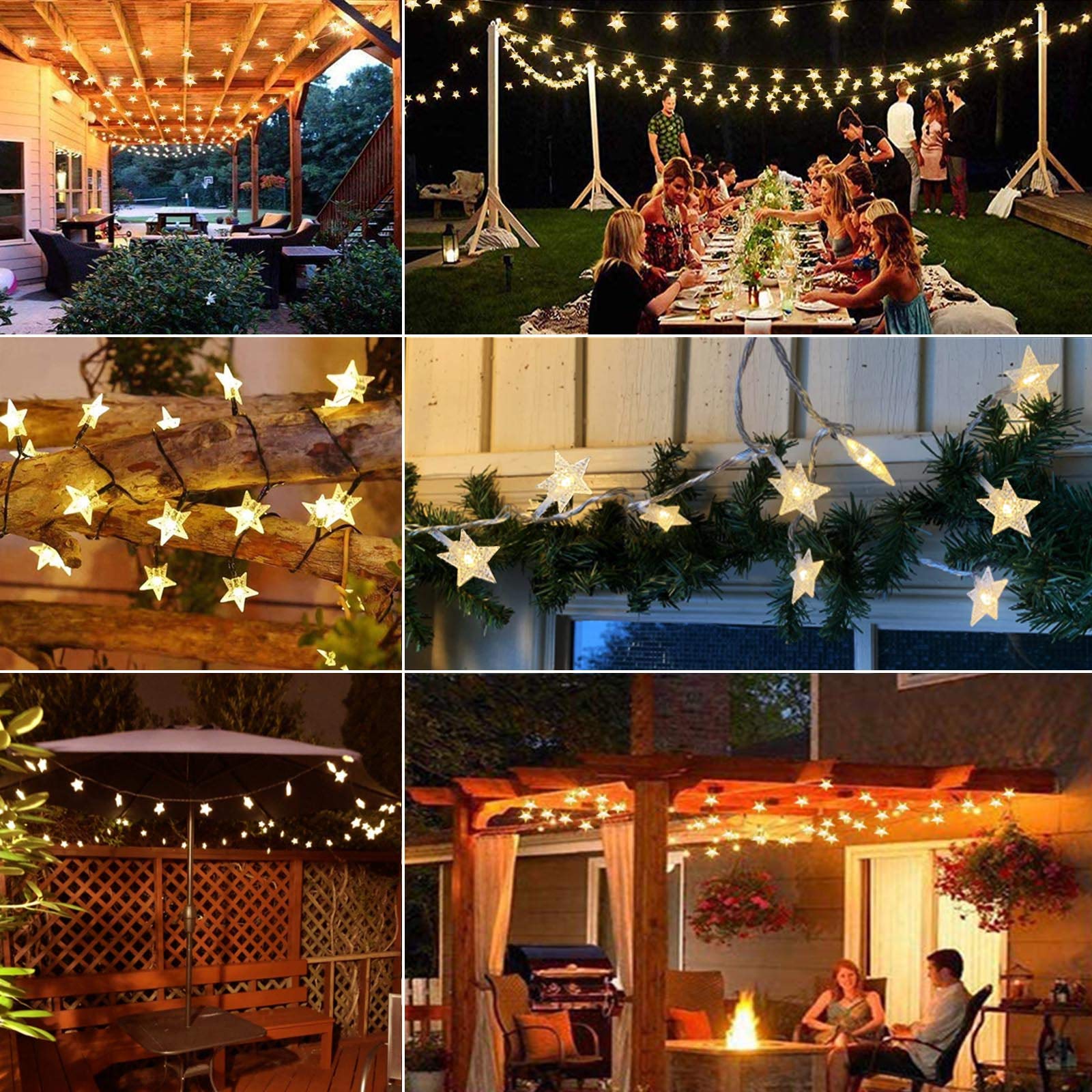 Windpnn Solar String Lights Outdoor, Solar Powered Star Lights, 30Ft 50Led 8 Modes Waterproof Christmas String Lights For Gardens Patio Landscape Xmas Tree Decorations(Warm White)