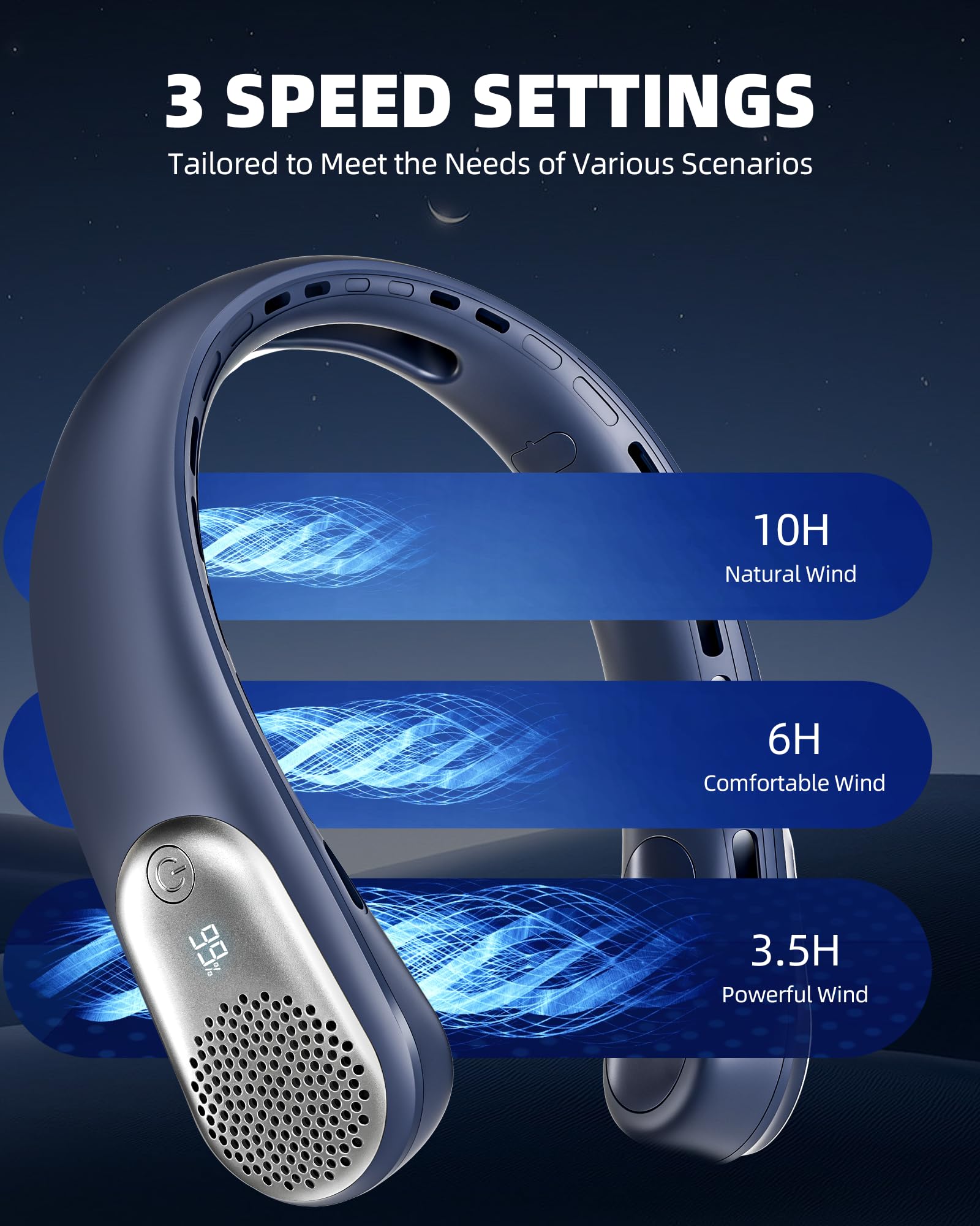 Neck Fan, Led Display Usb Rechargeable Portable Fan,360° Cooling Bladeless Personal Fan, 4000 Mah