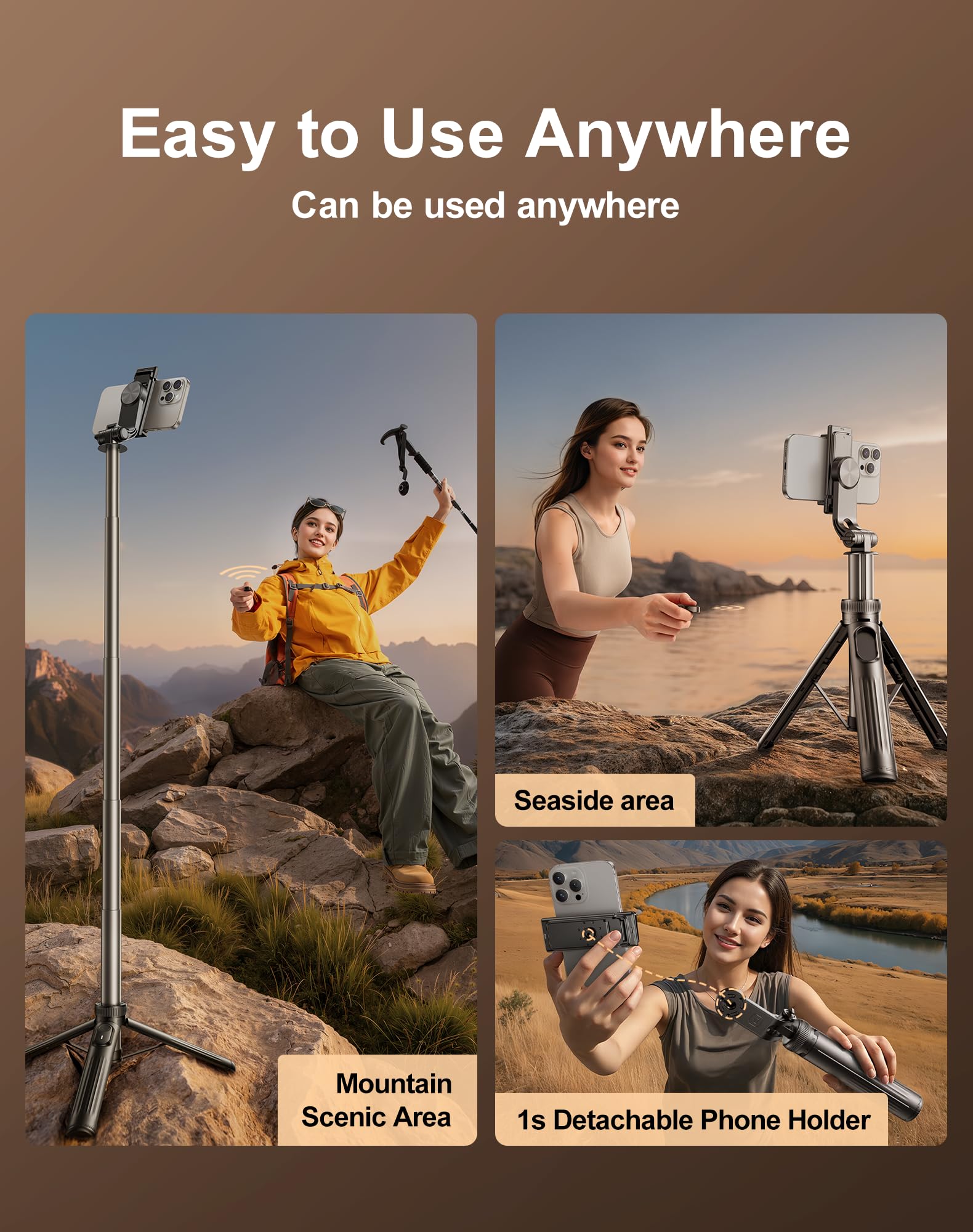 Atkttop Mini But 67'' Selfie Stick Tripod For Iphone Android Compact Stable Telescopic Legs With Remote Control 1/4 Extension Interface, Anti-Shake Stability (Black, M17)