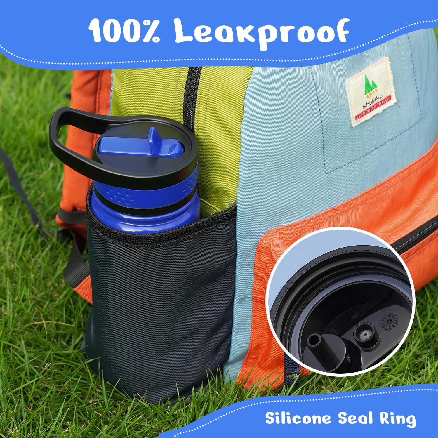 2 Pack Insulated Kids Water Bottle, Buzio 14Oz Stainless Steel Water Bottles With Tritan Straw Lid