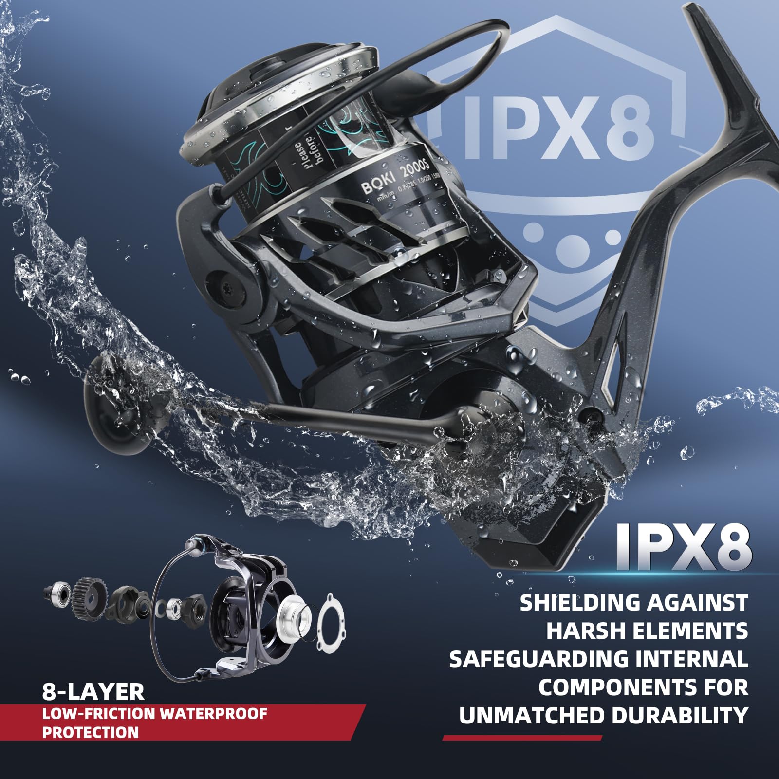 Cabom Nytex Spinning Fishing Reel - Heavy Duty Ipx8 Waterproof, 20Lbs Max Drag, 7075 Aluminum Alloy Gear, 10+1 Bbs Smooth - Saltwater Freshwater Surf Fishing, Size 1000/2000/3000