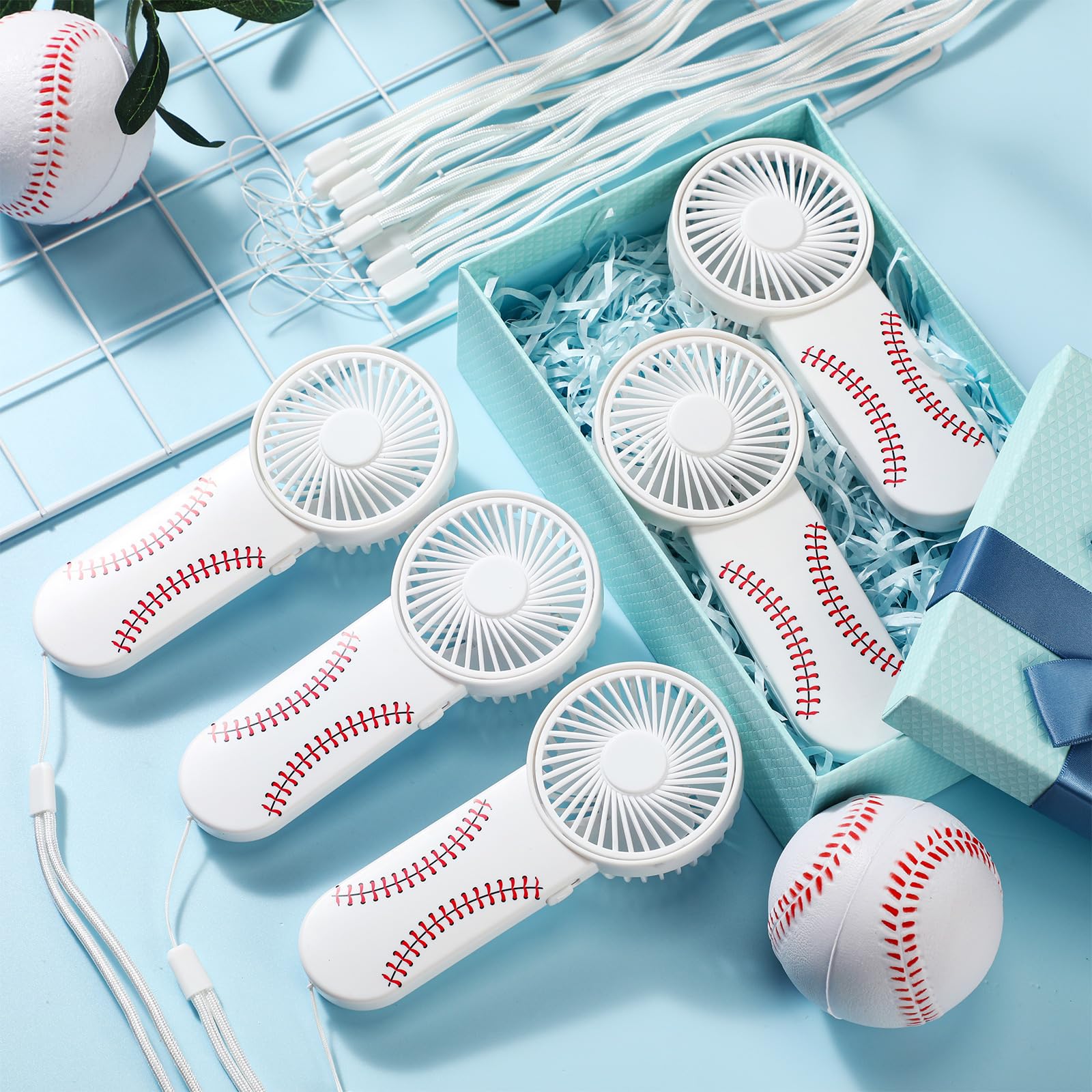 Honoson 12 Pcs Baseball Mini Portable Fan Bulk Small Personal Handheld Fan With Lanyard
