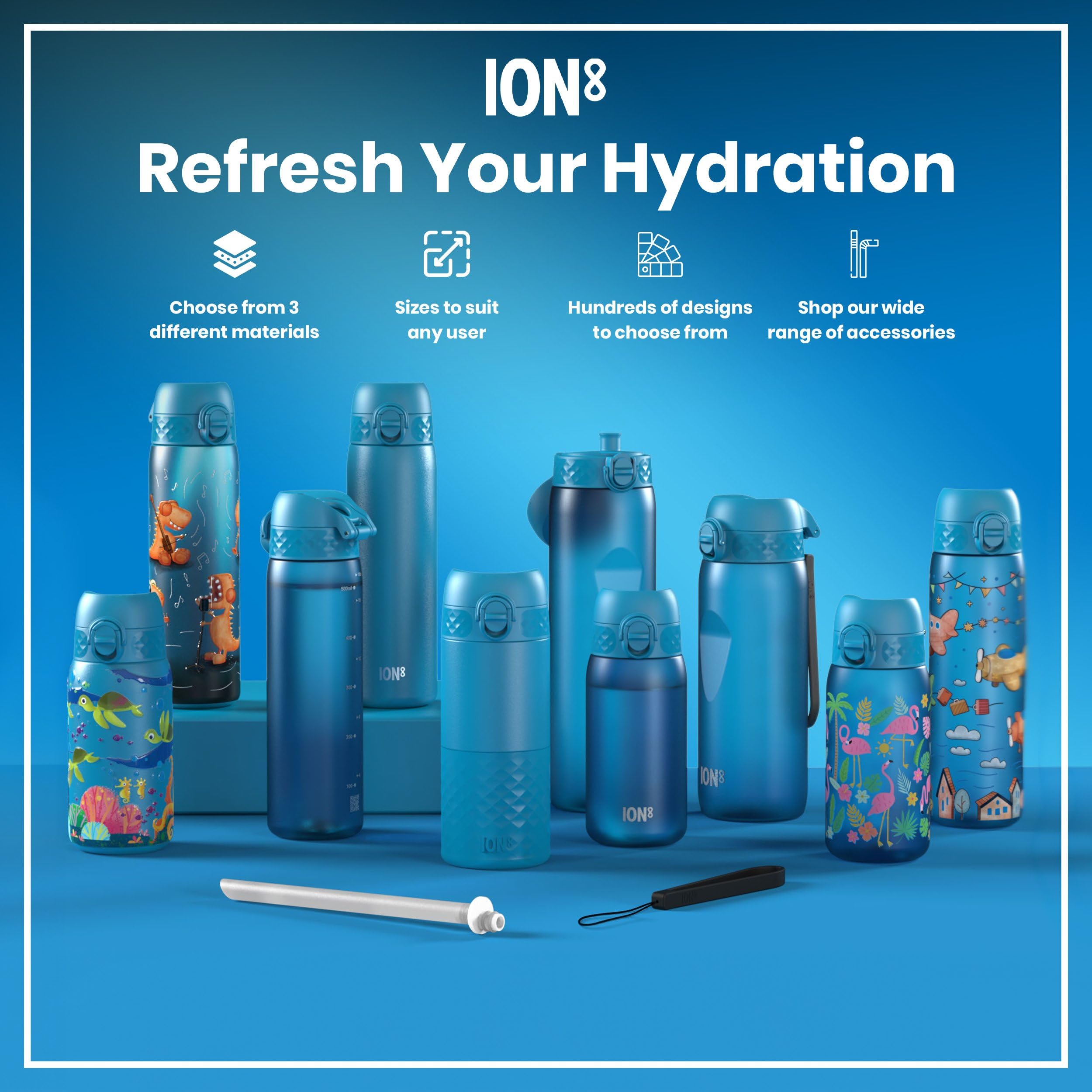 Ion8 Vacuum Insulated Steel Water Bottle, 500 Ml/18 Oz, Leak Proof, Easy To Open, Secure Lock
