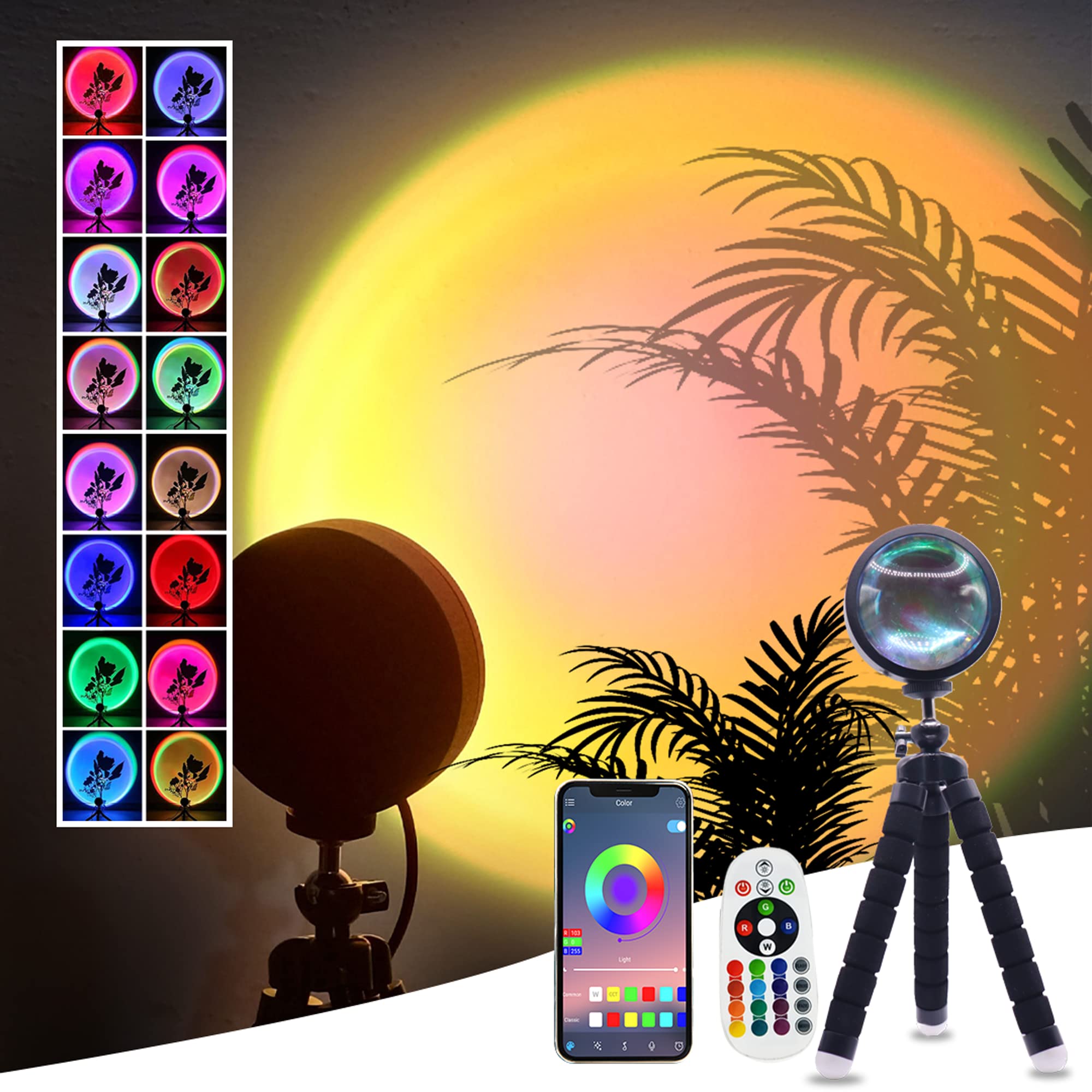 Calibrespot Sunset Lamp Projection With Remote And App Control Multiple Colors Changing Led Sunset Light Projector 360 Degree Rotation With Adjustable Base For Photography/Party/Home/Bedroom