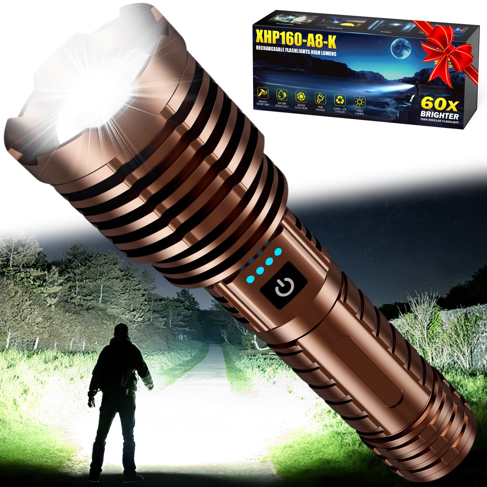 Weoxi Flashlights 2400000 High Lumens Rechargeable, Super Bright Flash Light, 5 Modes Led Flashlight Adjustable, 31H Long Runtime, Handheld Waterproof Powerful Flashlight For Home Camping Hiking