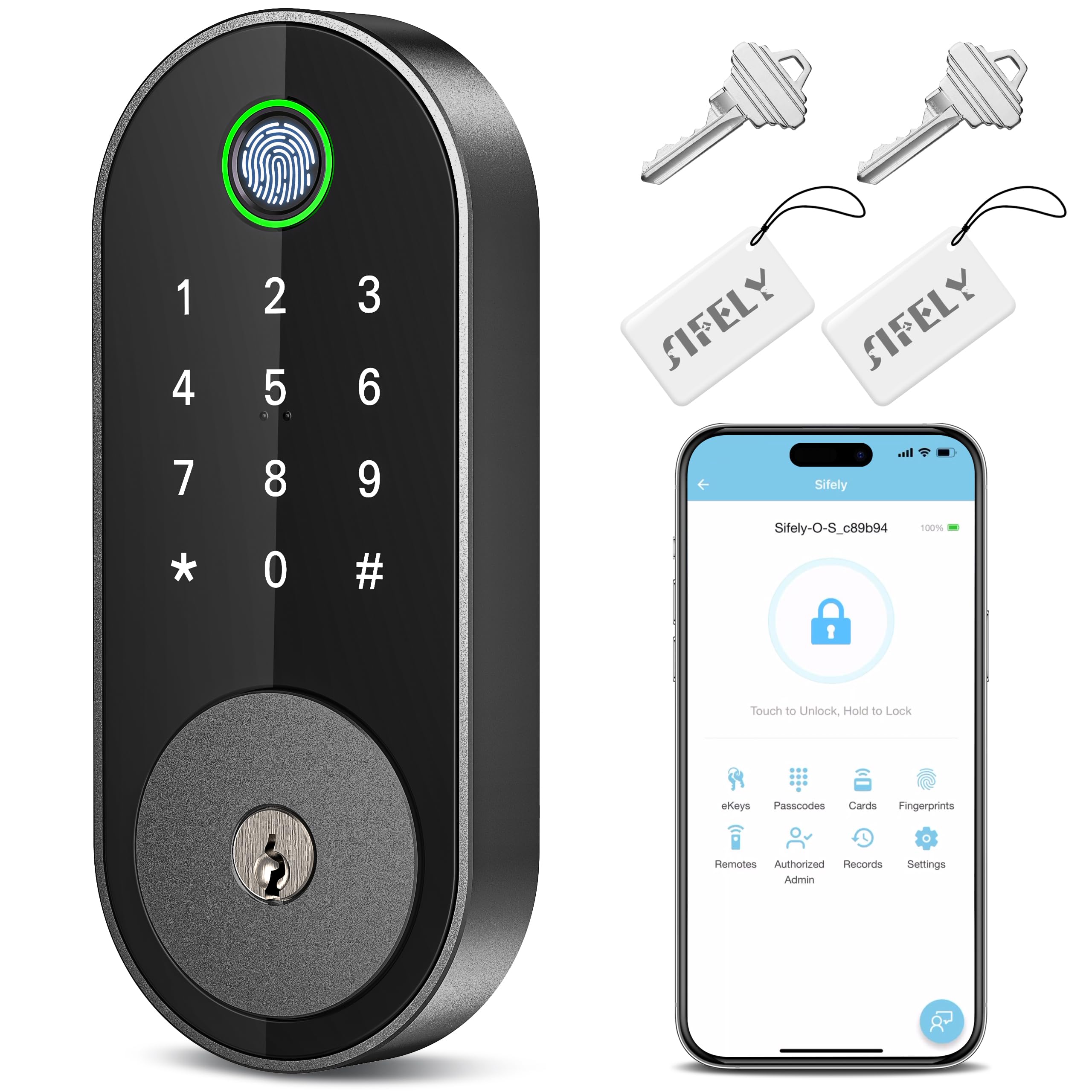 Sifely Keyless-Entry Fingerprint Deadbolt Smart Lock: Keyless Entry Door Lock, Digital Door Keypad, Electronic Deadbolt With Fingerprint & Code Access, Auto Locking, Easy To Install (Black)