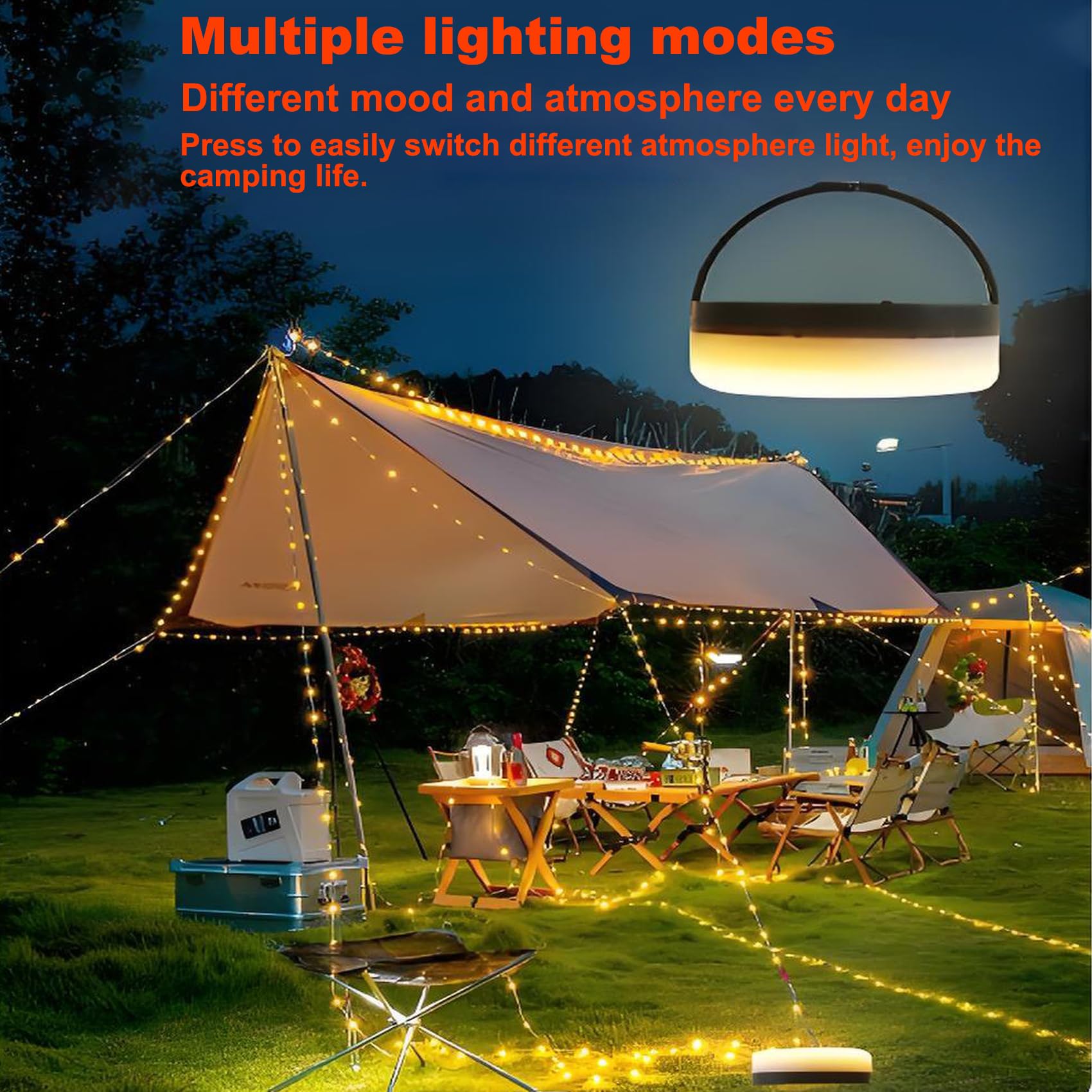 Yincord Camping String Lights, All In 1 Usb Rechargeable Lantern, Outdoor Retractable String Lights With 8 Lighting Modes, Quick 30S Recovery, Tent Lights For Camping, Hiking, Yard, Rv