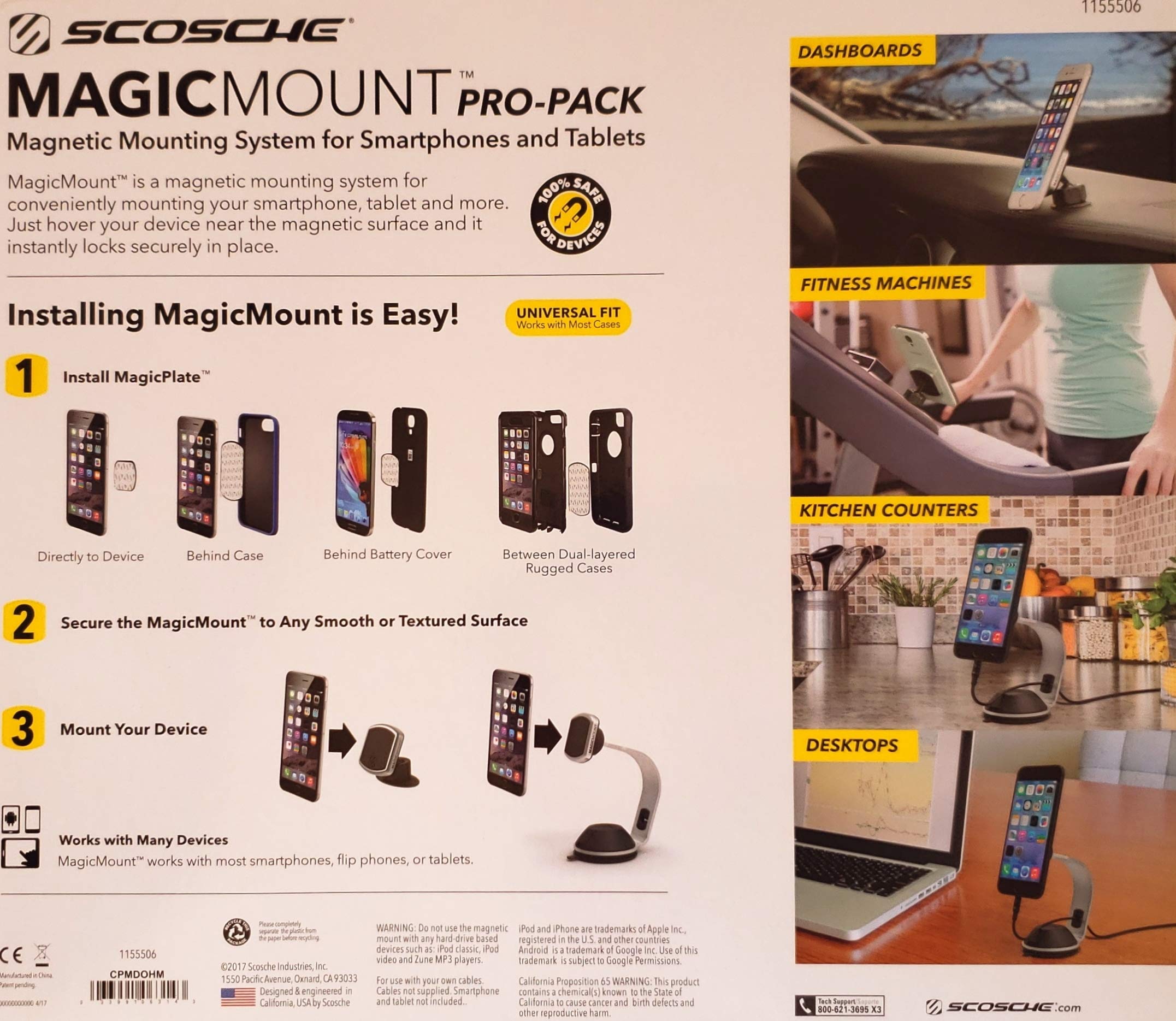 Scosche Magicmount Pro-Pack Universal Fit Magnetic Mounting System For Smartphones And Tablets