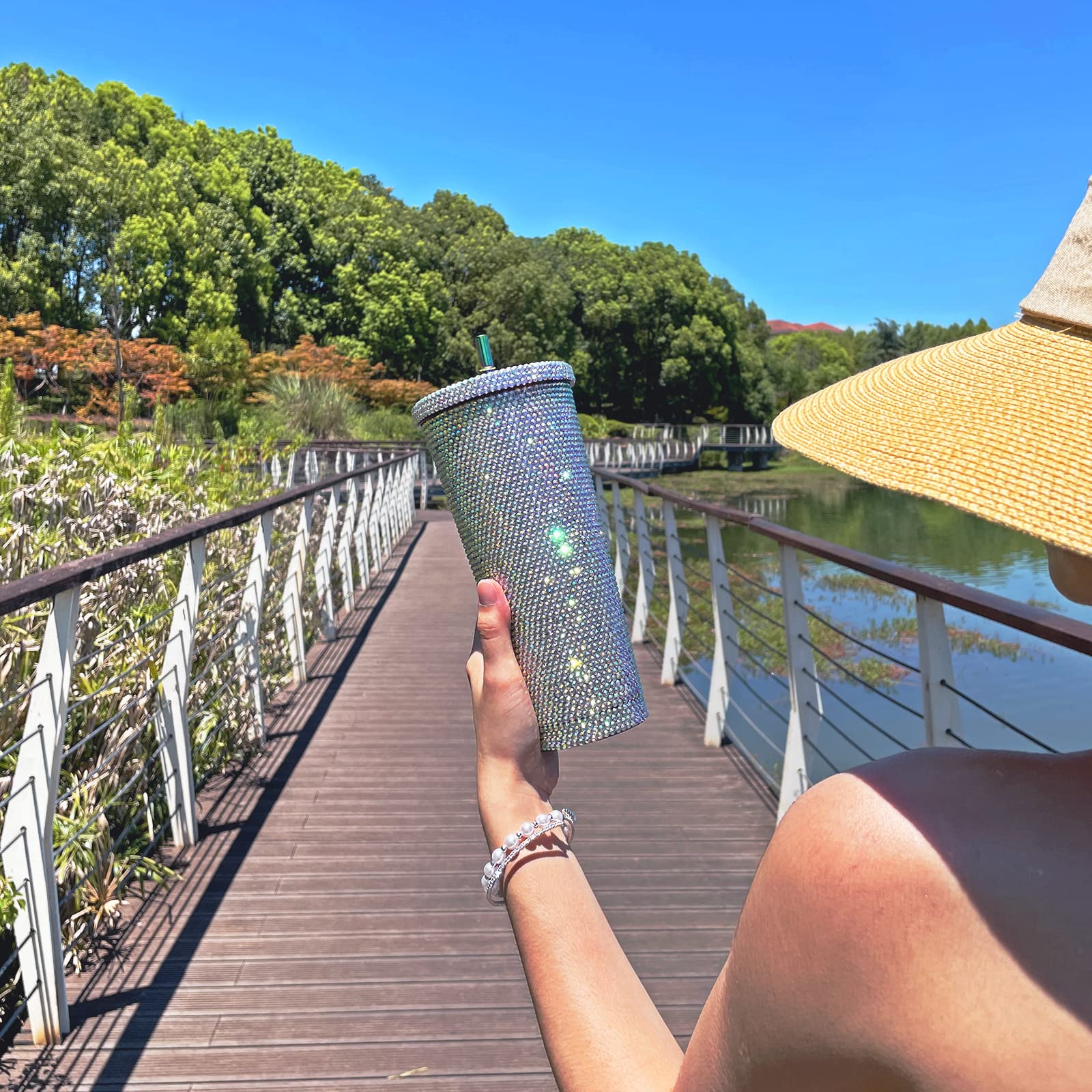 26Oz Bling Cup Diamond Studded Tumbler Glitter Water Bottle With Lid And Straws Stainless Steel